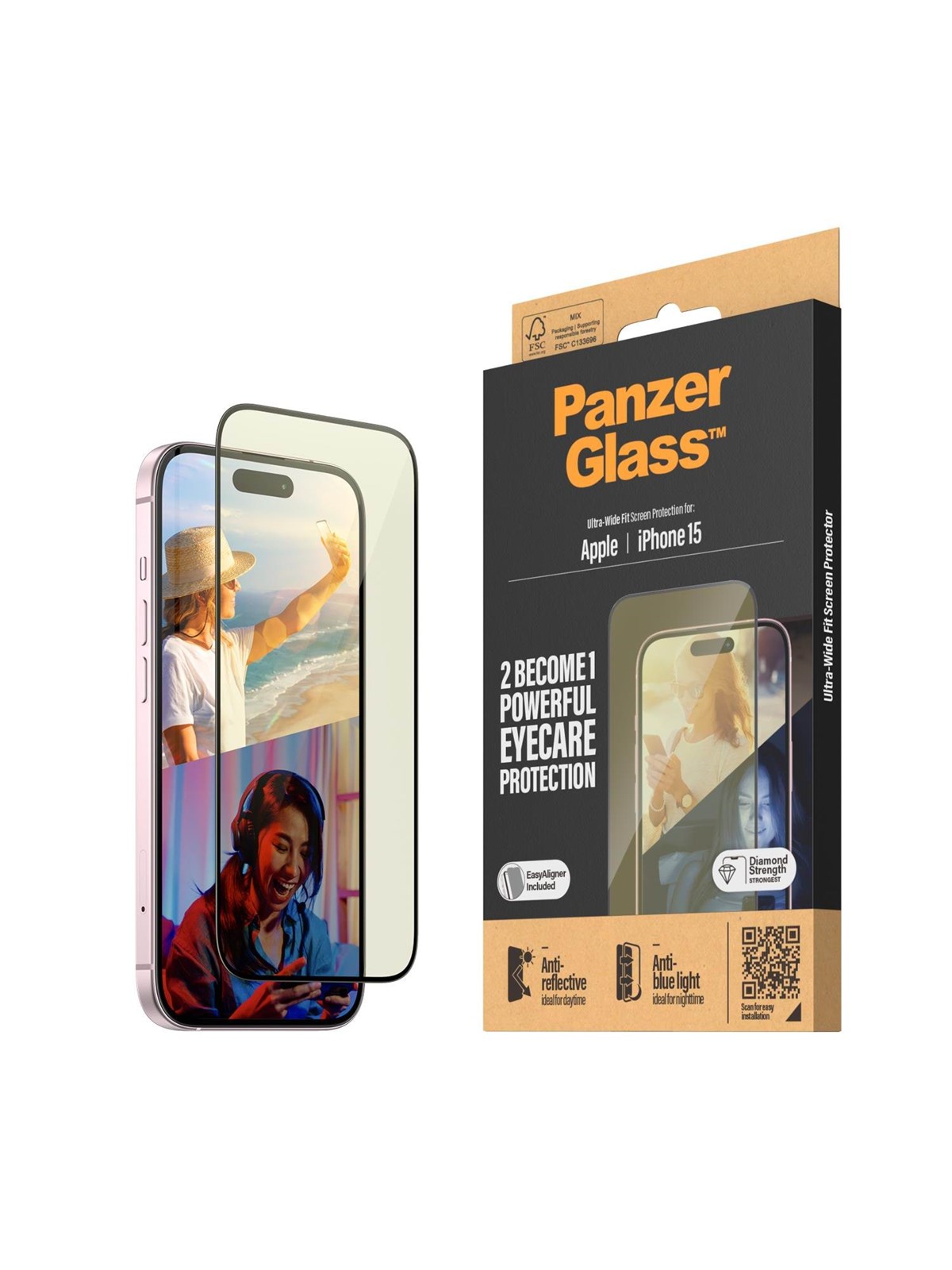 Panzerglass Eyecare Screen Protection Iphone 15 | Ultra-wide Fit w. Easyaligner - Handys Schutzfolie - Panzer2813
