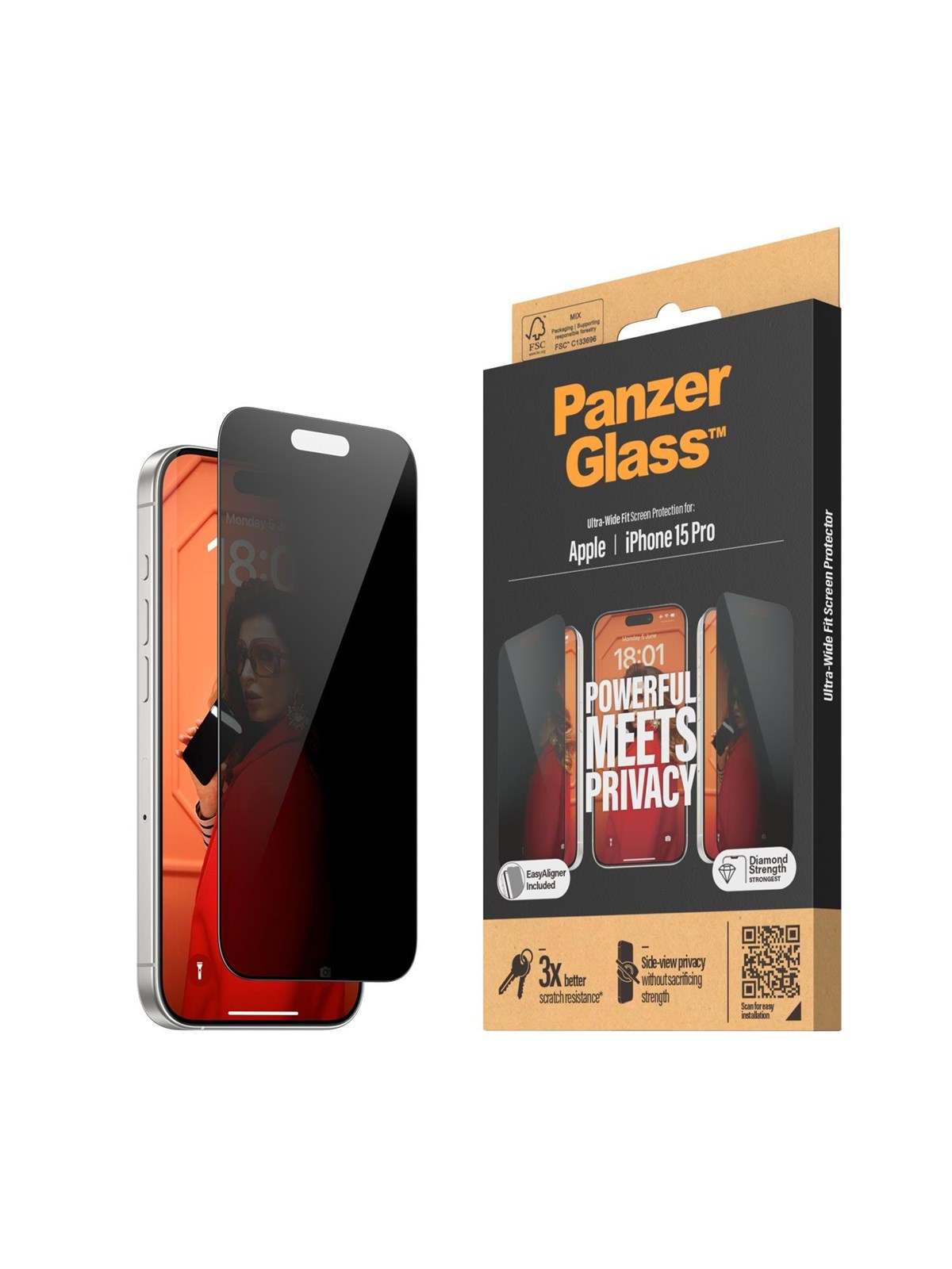 Panzerglass Privacy Screen Protector Iphone 15 Pro | Ultra-wide Fit w. Easyaligner - Handys Schutzfolie - Panzerp2810