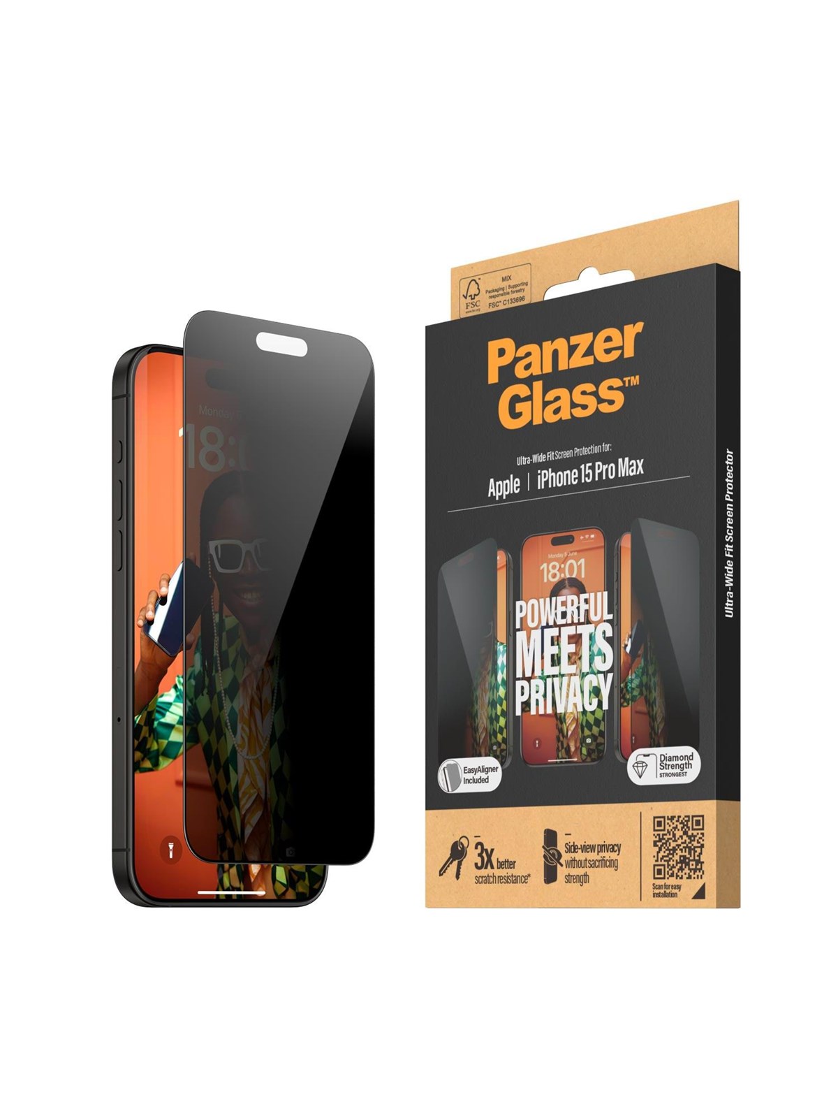 Panzerglass Privacy Screen Protector Iphone 15 Pro Max | Ultra-wide Fit w. Easyaligner - Handys Schutzfolie - Panzerp2812