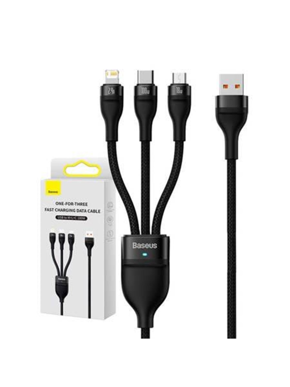 Baseus 3in1 Usb Cable Flash Series Usb-c + Micro Usb + Lightning 100w 1.2m (Black) - Usb Kabel - Cass030001