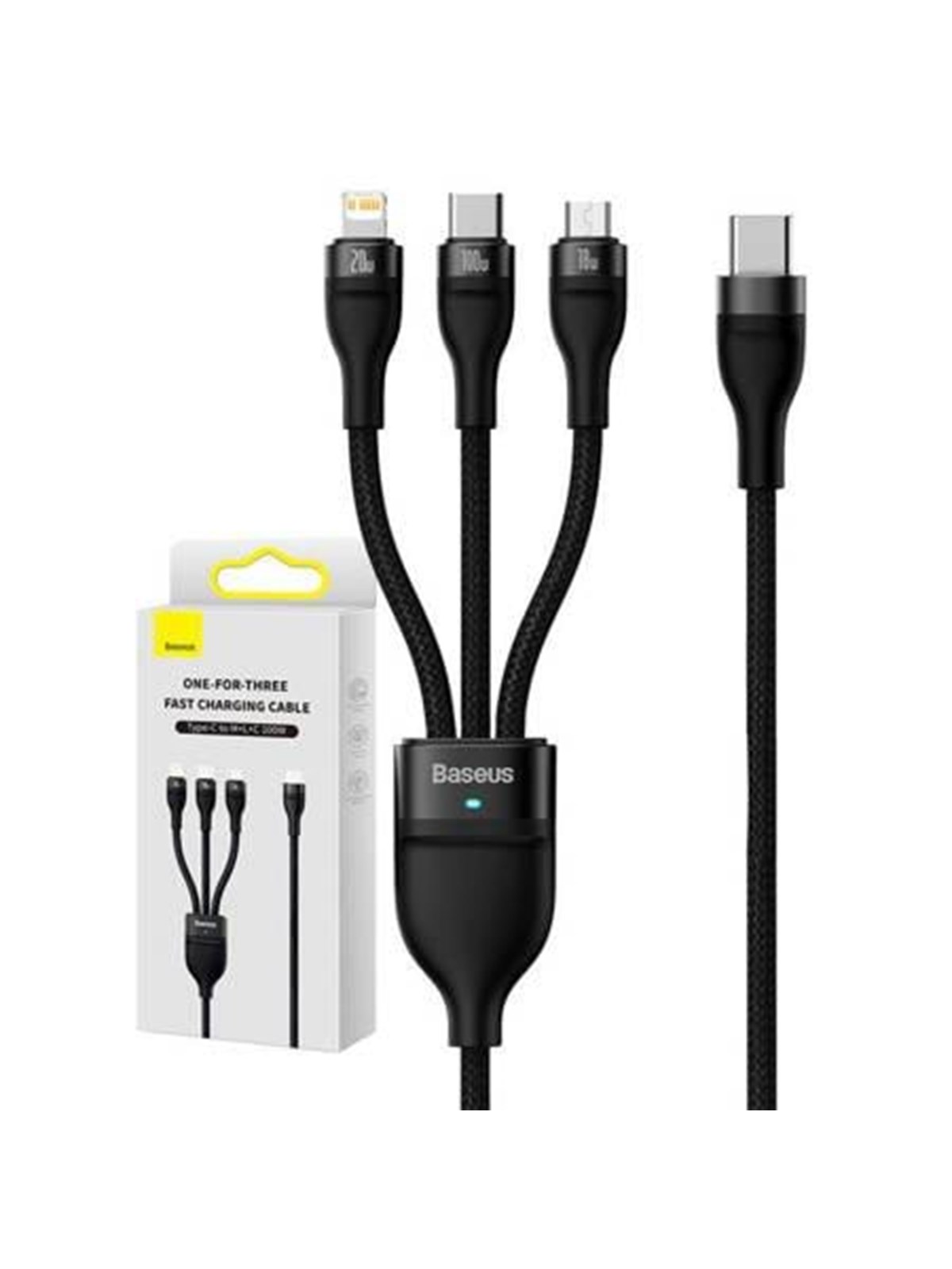 Baseus 3in1 Usb Cable Flash Series 2 Usb-c + Micro Usb + Lightning 100w 1.5m (Black) - Usb Kabel - Cass030201