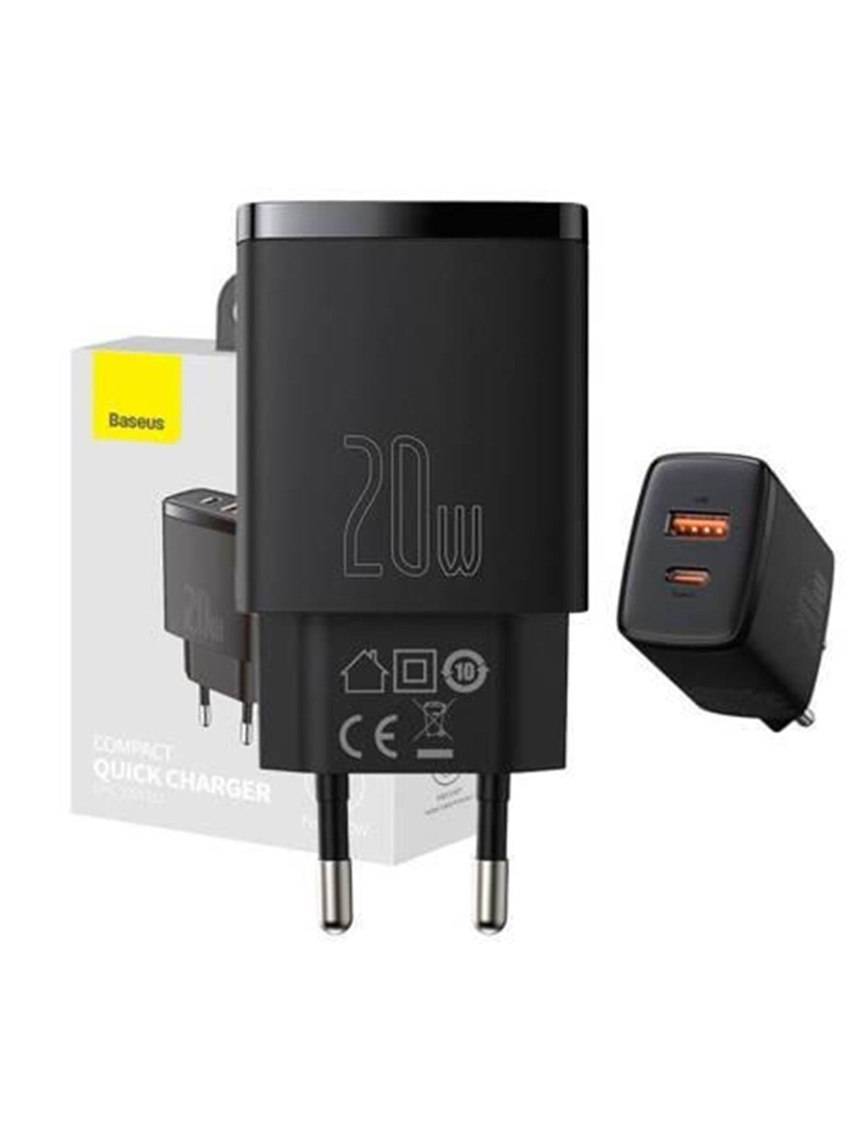 Baseus Compact Quick Charger Usb Usb-c 20w (Black) - Handys Adapter Und Ladegeraete - Ccxj-b01