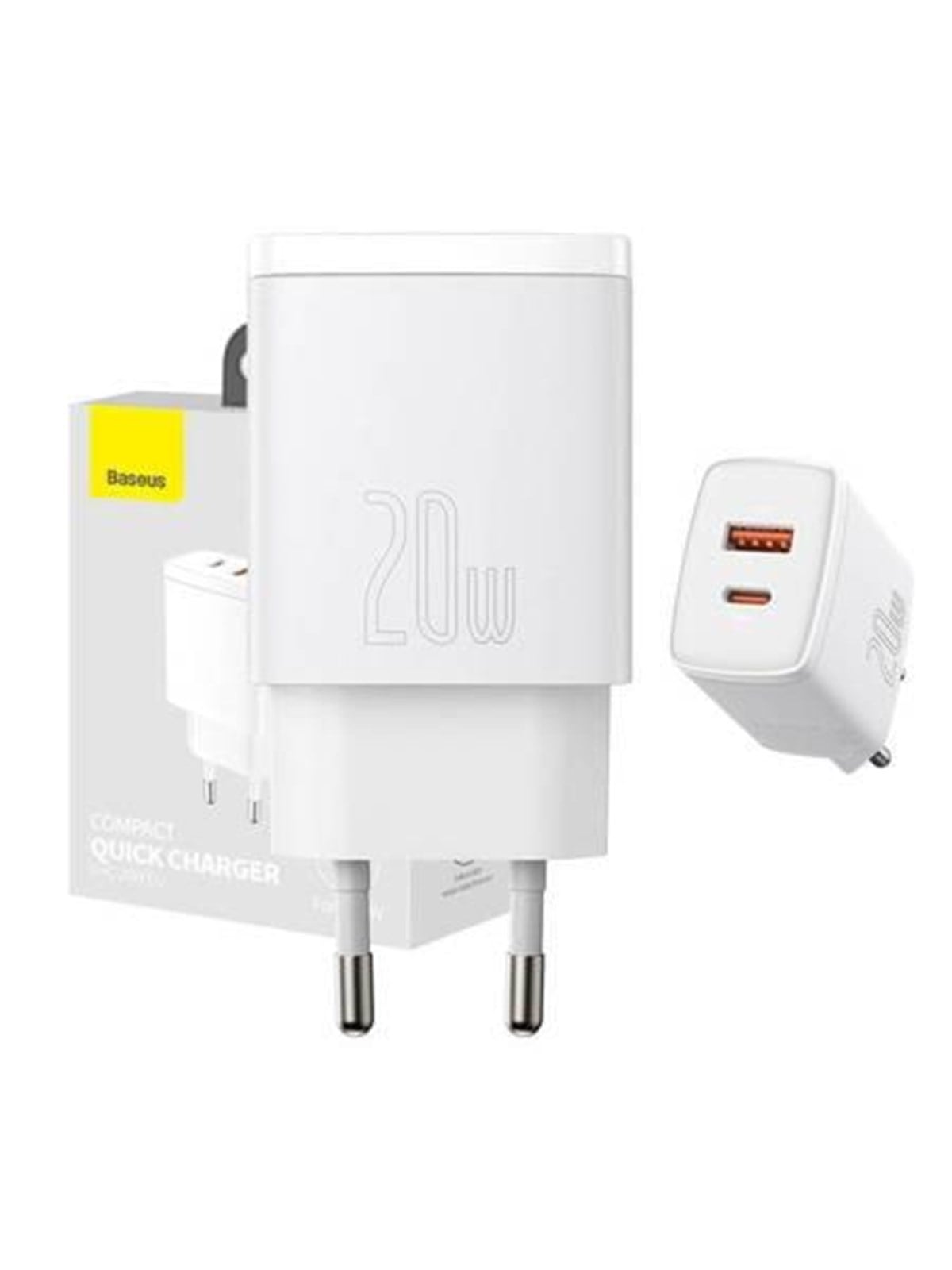 Baseus Compact Quick Charger Usb Usb-c 20w (White) - Handys Adapter Und Ladegeraete - 6953156207240