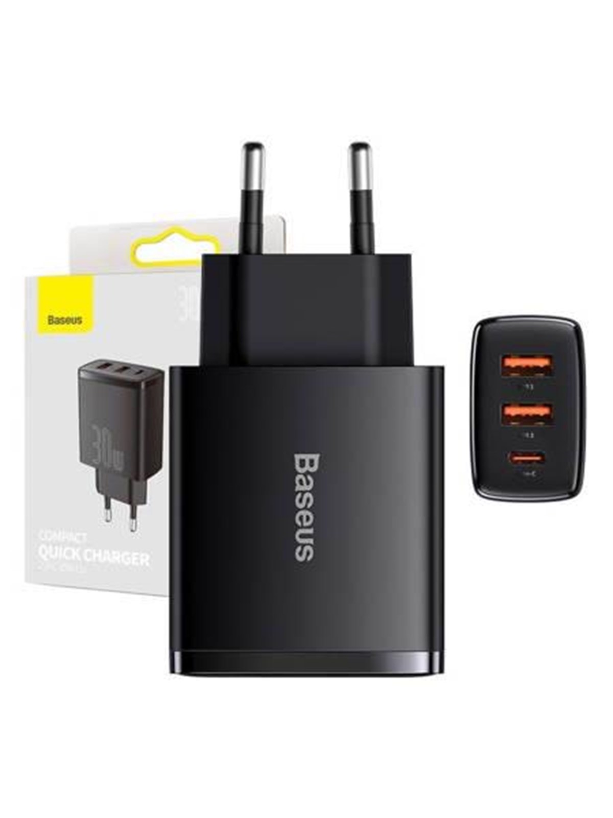 Baseus Compact Quick Charger 2×Usb-a + Usb-c PD 3A 30w - Black - Handys Adapter Und Ladegeraete - Ccxj-e01