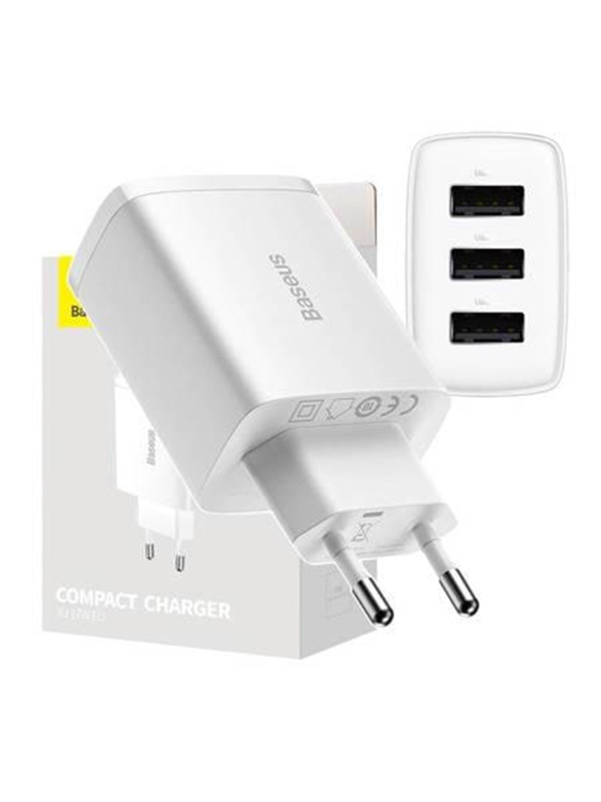 Baseus Compact Quick Charger 3x Usb 17w (White) - Handys Adapter Und Ladegeraete - Ccxj020102