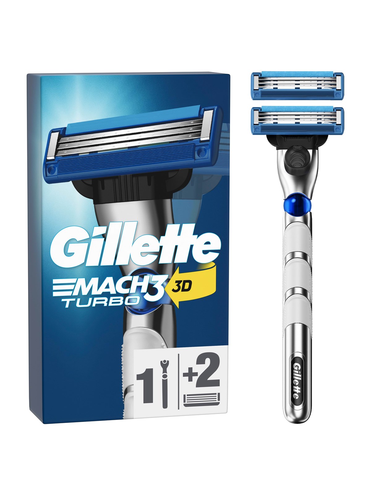 Gillette Mach3 Turbo 3D Razor Handle + 2 Blades - Rasierausstattung - 7702018514472