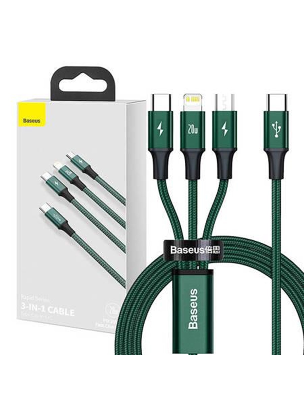 Baseus Rapid Series 3-in-1 Cable Usb-c For M+L+T 20w 1.5m (Green ) - Usb Kabel - Camlt-sc06