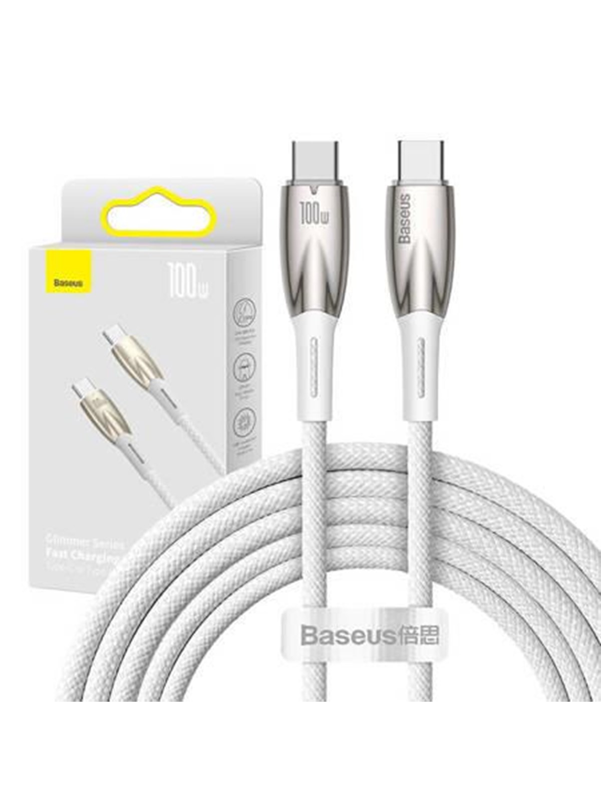 Baseus Usb-c Cable For Usb-c Glimmer Series 100w 2m (White) - Usb Kabel - Cadh000802