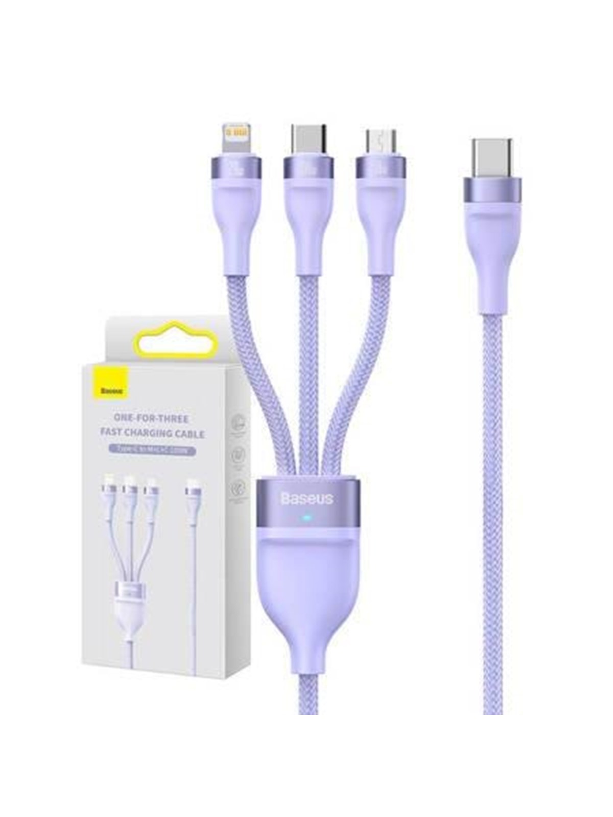 Baseus 3in1 Usb-c Cable Flash Series 2 Usb-c + Micro Usb + Lightning 100w 1.5m (Purple) - Usb Kabel - Cass030205