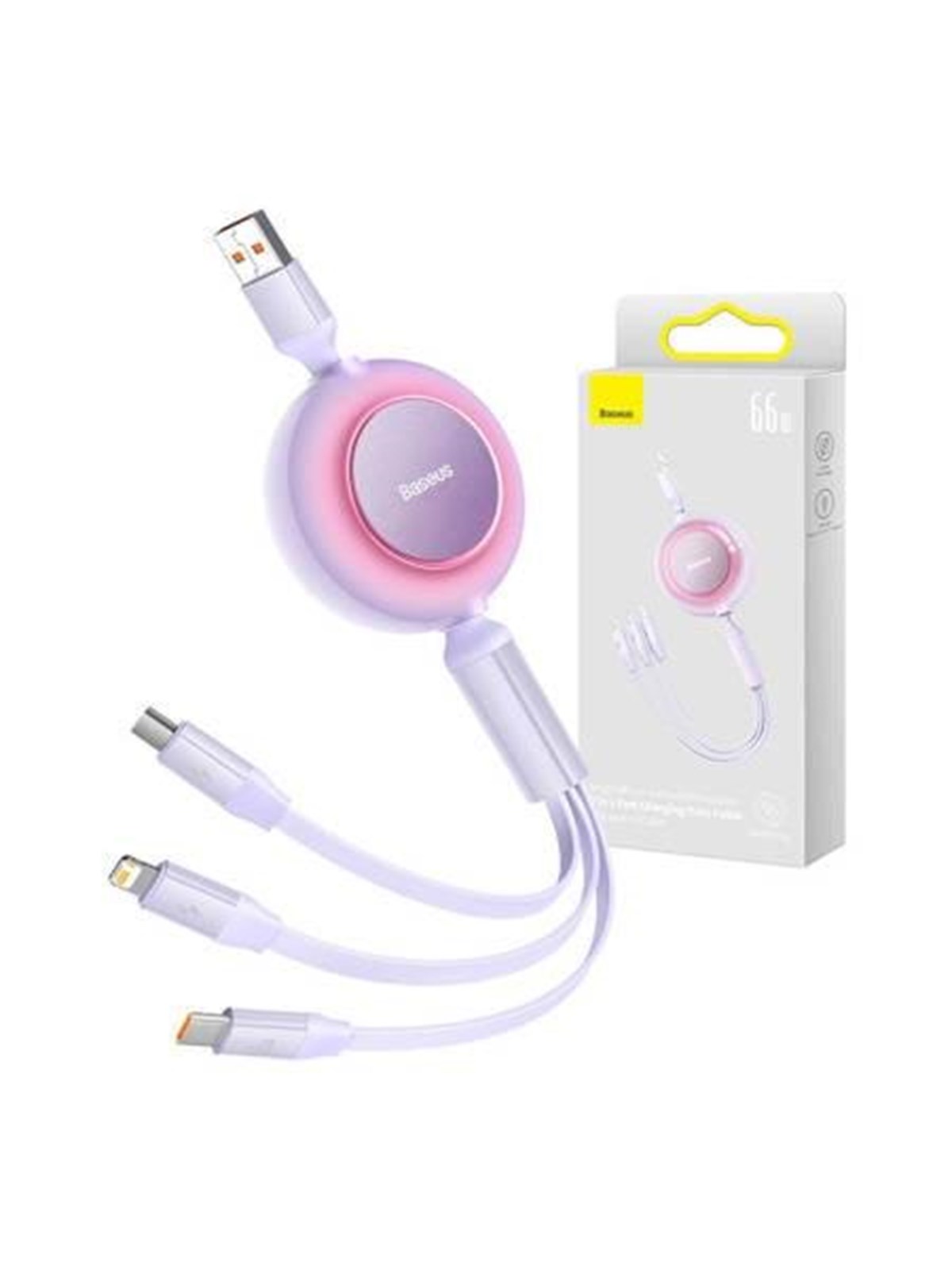 Baseus Bright Mirror 3 Usb 3-in-1 Cable For Micro Usb / Usb-c / Lightning 66w / 2A 1.1m (Purple) - Usb Kabel - Camj010105