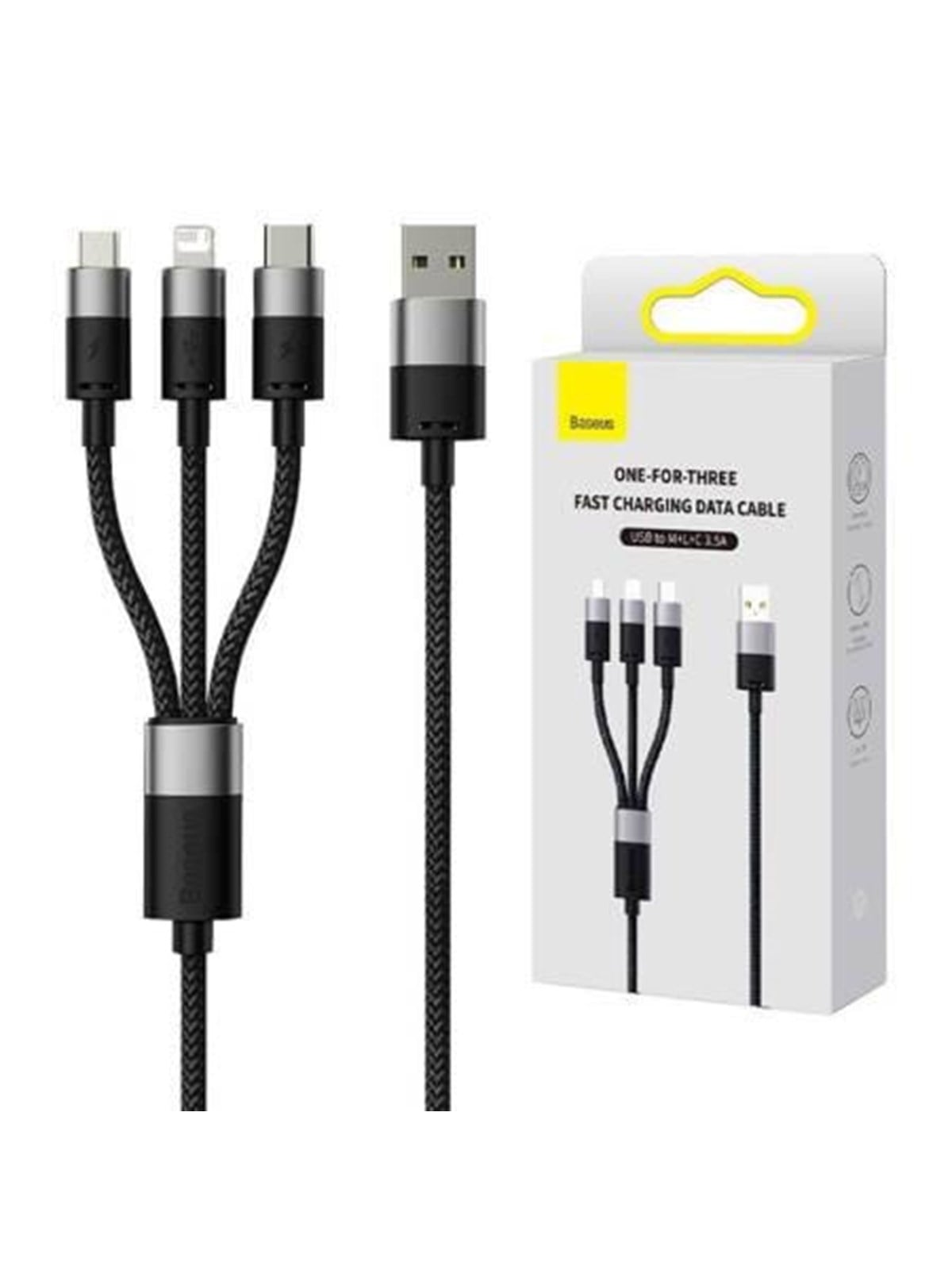 Baseus 3in1 Usb Cable Starspeed Series Usb-c + Micro + Lightning 3.5A 1.2m (Black) - Usb Kabel - Caxs000001