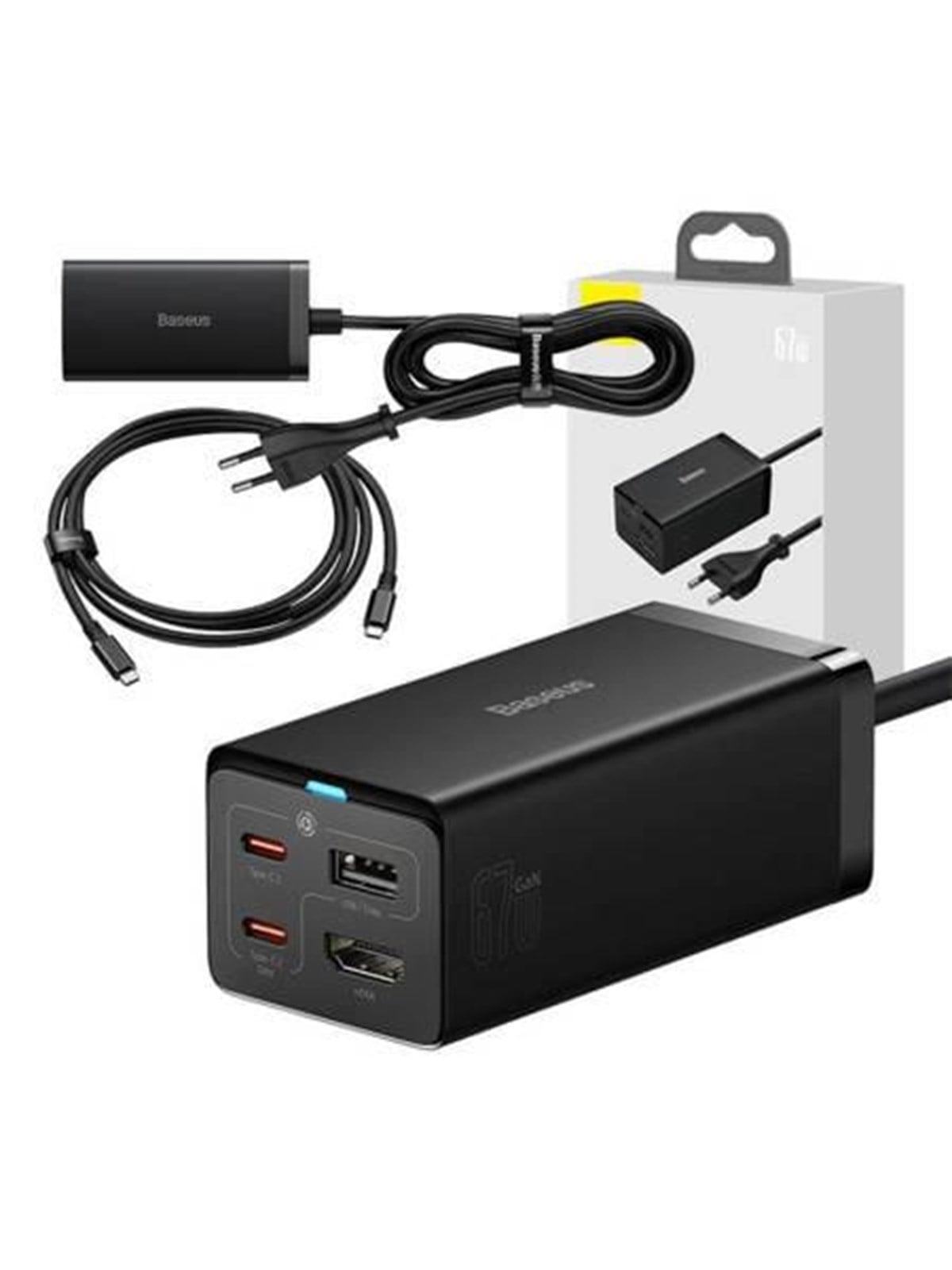 Baseus Wall Charger Gan5 Pro 2xusb-c + Usb + Hdmi 67w (Black) - Handys Adapter Und Ladegeraete - W120-t Black