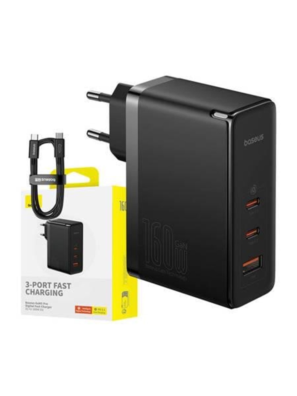 Baseus Wall Charger Gan5 Pro 2xusb-c + Usb 160w (Black) - Handys Adapter Und Ladegeraete - P10110825113-00