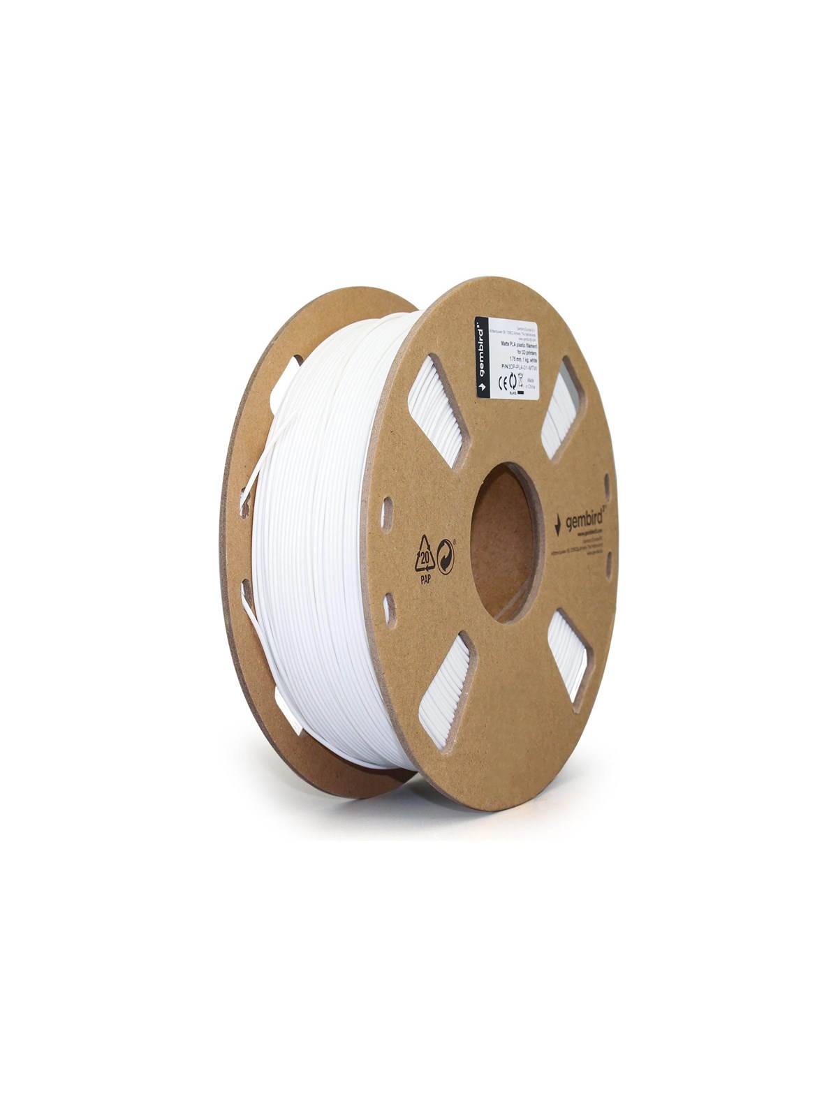 Gembird Pla Matt Filament - White - 1.75mm ø - 1 kg - Filament 3D Drucker - 3dp-pla-01-mtw