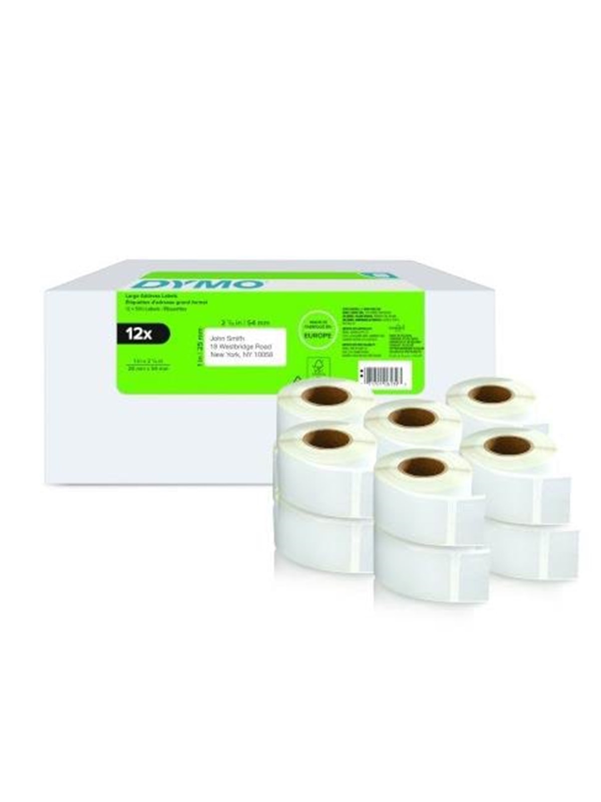 Dymo Labelwriter Rücksendeadressetiketten | 25mm x 54mm | 12 Rollen Mit je 500 Leicht Ablösbaren Etiketten (6.000 Stück) - Papier Fotopapier Und 