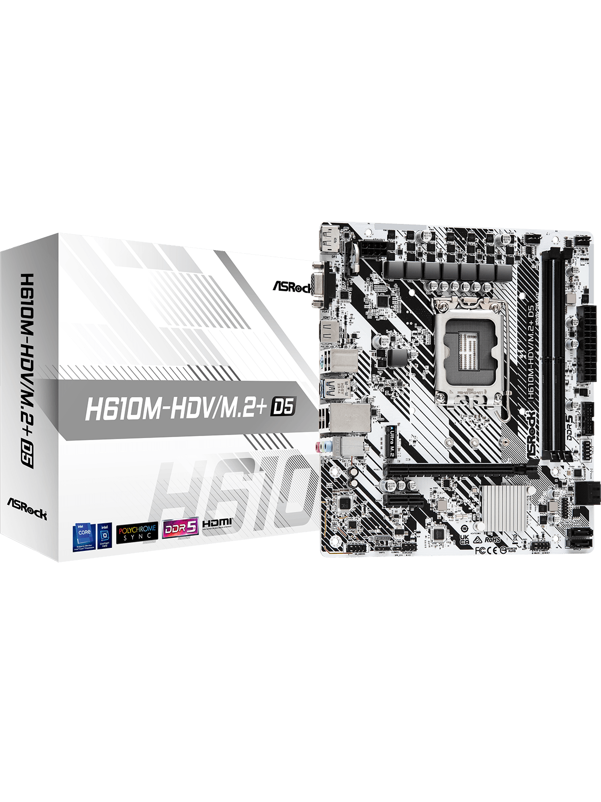 Asrock H610m-hdv/m.2+ D5 Mainboard - Intel H610 - Intel Lga1700 Socket - Ddr5 Ram - Micro-atx - 90-mxbm50-a0uayz