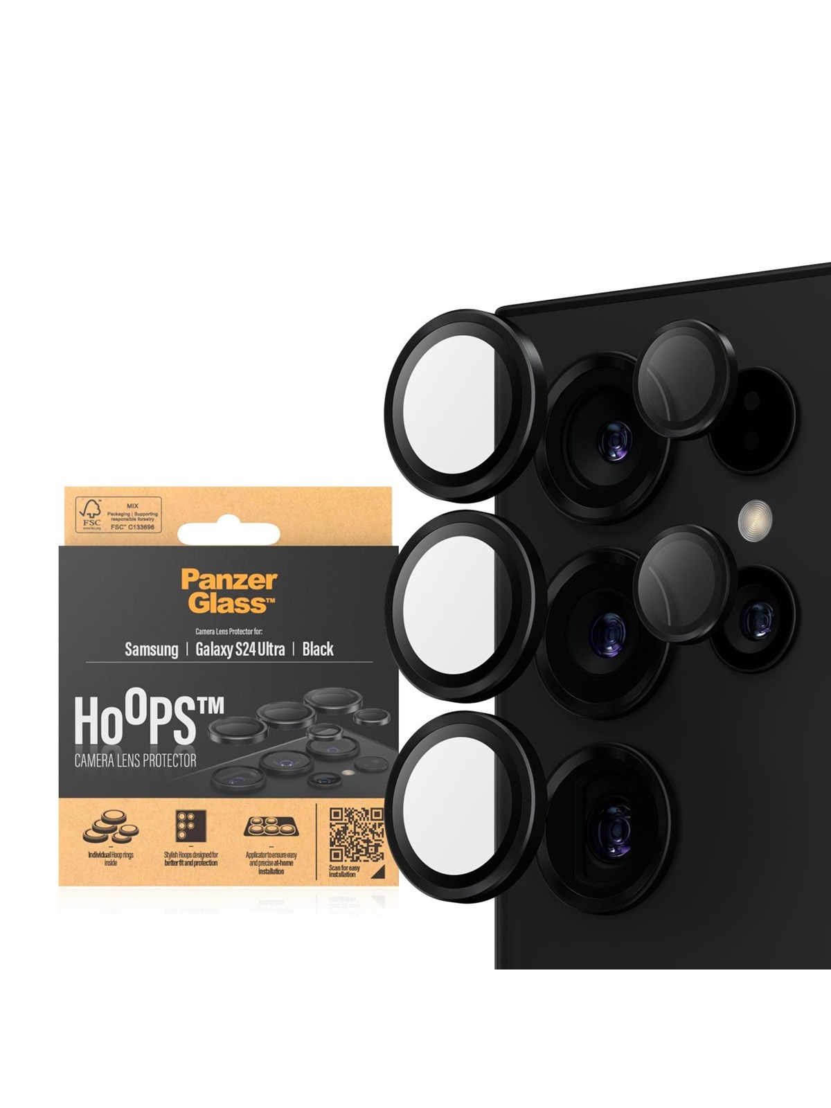 Panzerglass Hoops Camera Lens Protector Samsung Galaxy S24 Ultra | Black - Handys Schutzfolie - Panzer1209
