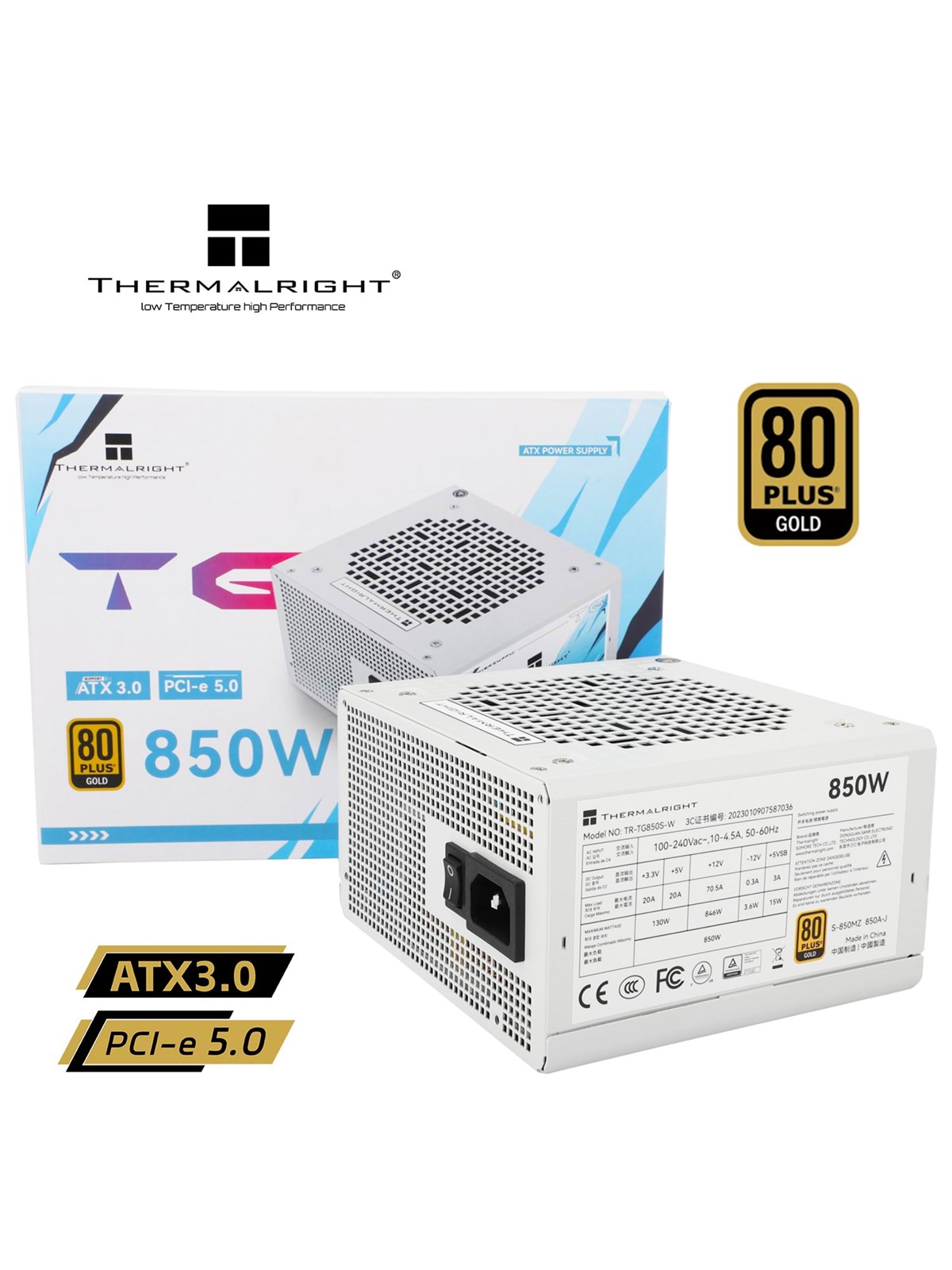 Thermalright TG S (Non-modular) Weiß - Netzteile - 850 Watt - 120 mm - Atx 3.0 - 80 Plus Gold Zertifiziert - Tr-tg 850s-w