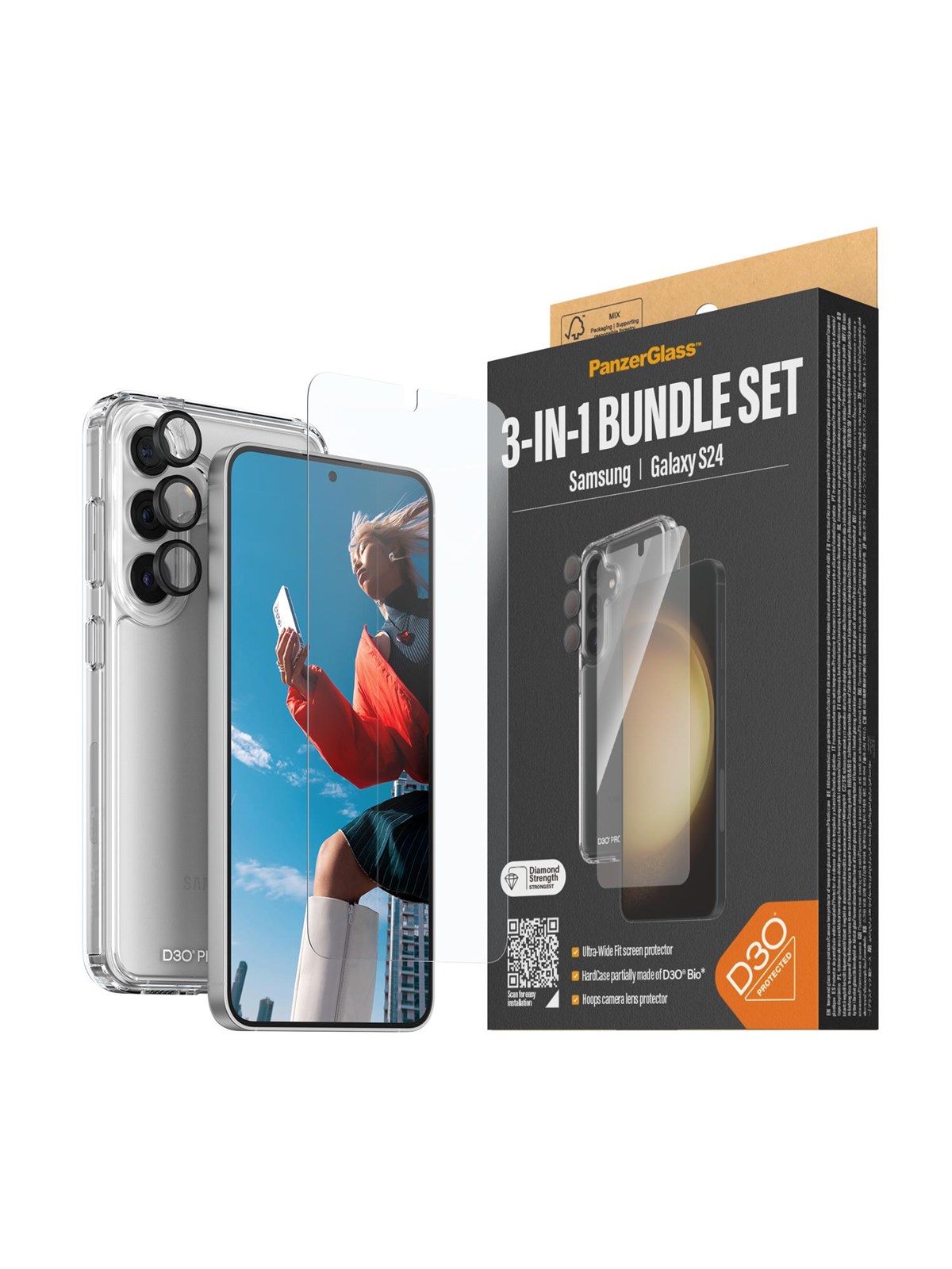 Panzerglass 3-in-1 Protection Pack Samsung Galaxy S24 | Ultra-wide Fit w. Easyaligner - Handys Schutzfolie - Panzerb1210+7350