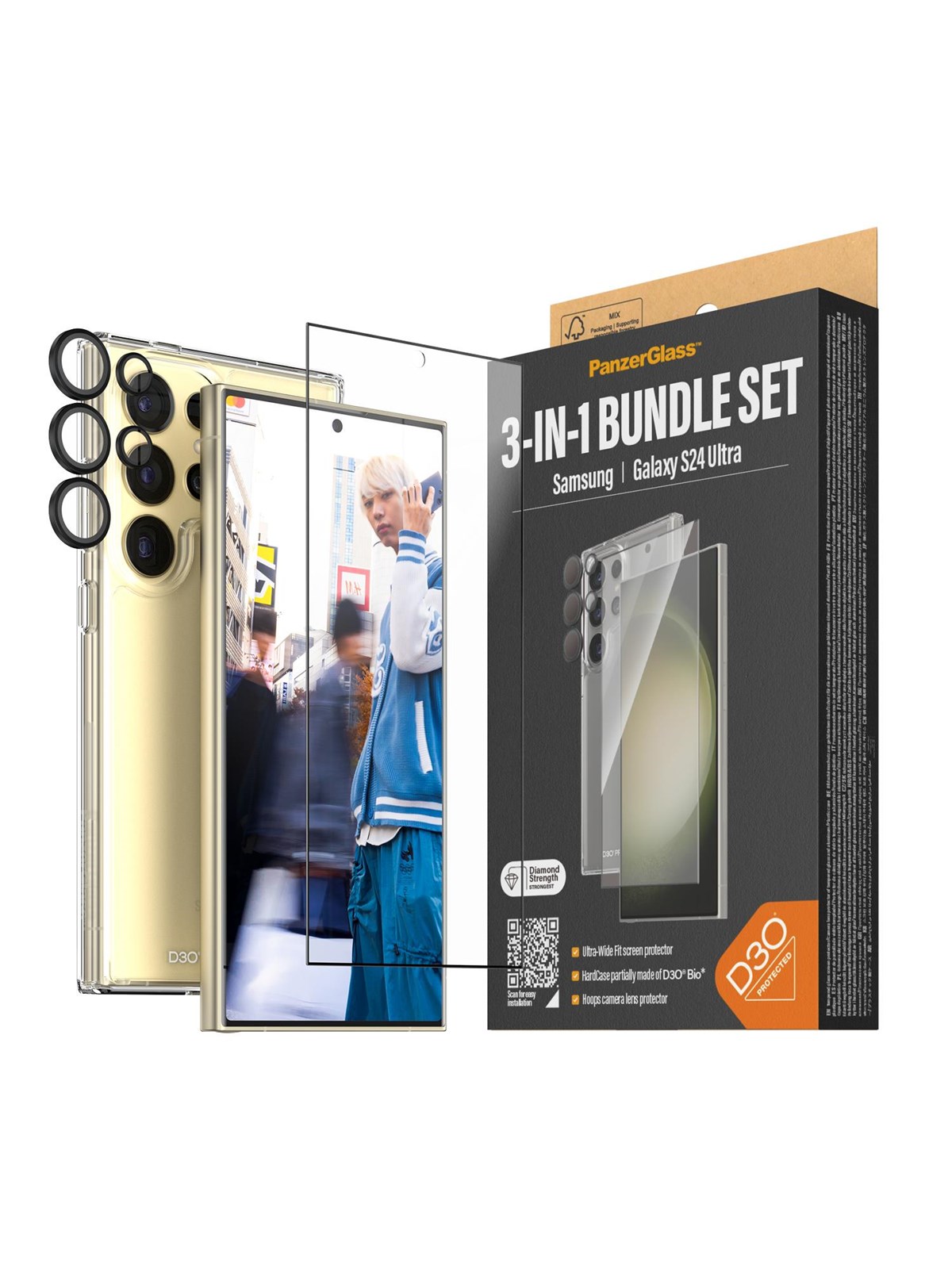Panzerglass 3-in-1 Protection Pack Samsung Galaxy S24 Ultra | Ultra-wide Fit w. Easyaligner - Handys Schutzfolie - Panzerb1212+7352