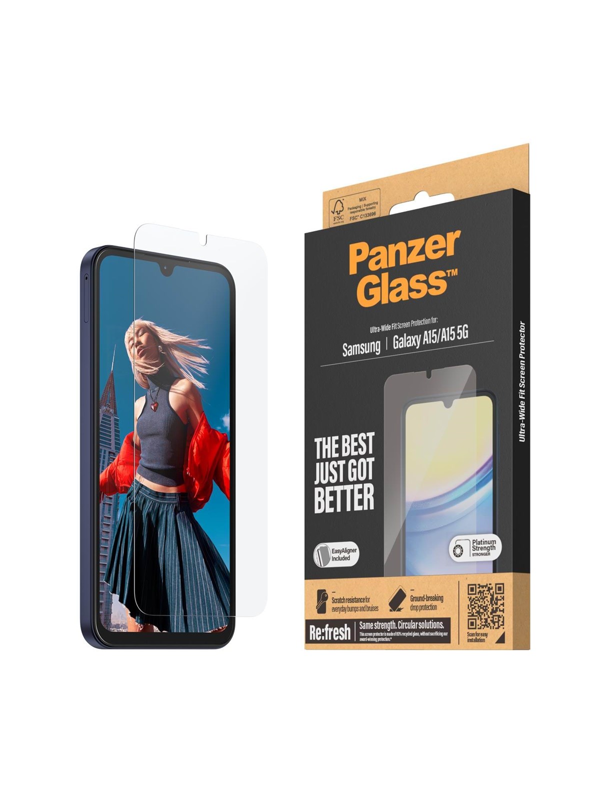 Panzerglass Screen Protector Samsung Galaxy A15 | A15 5G | Ultra-wide Fit w. Easyaligner - Handys Schutzfolie - Panzer7349