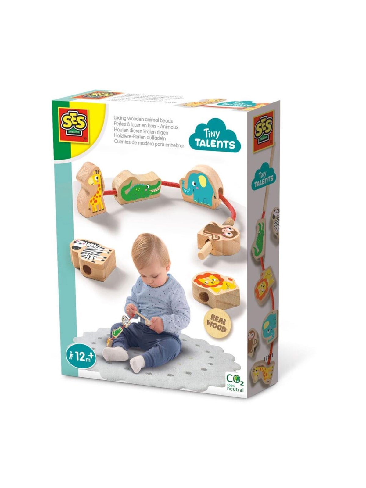 Ses Creative Tiny Talents Wooden Lacing Beads Animals - Baby Spielzeug - 13141