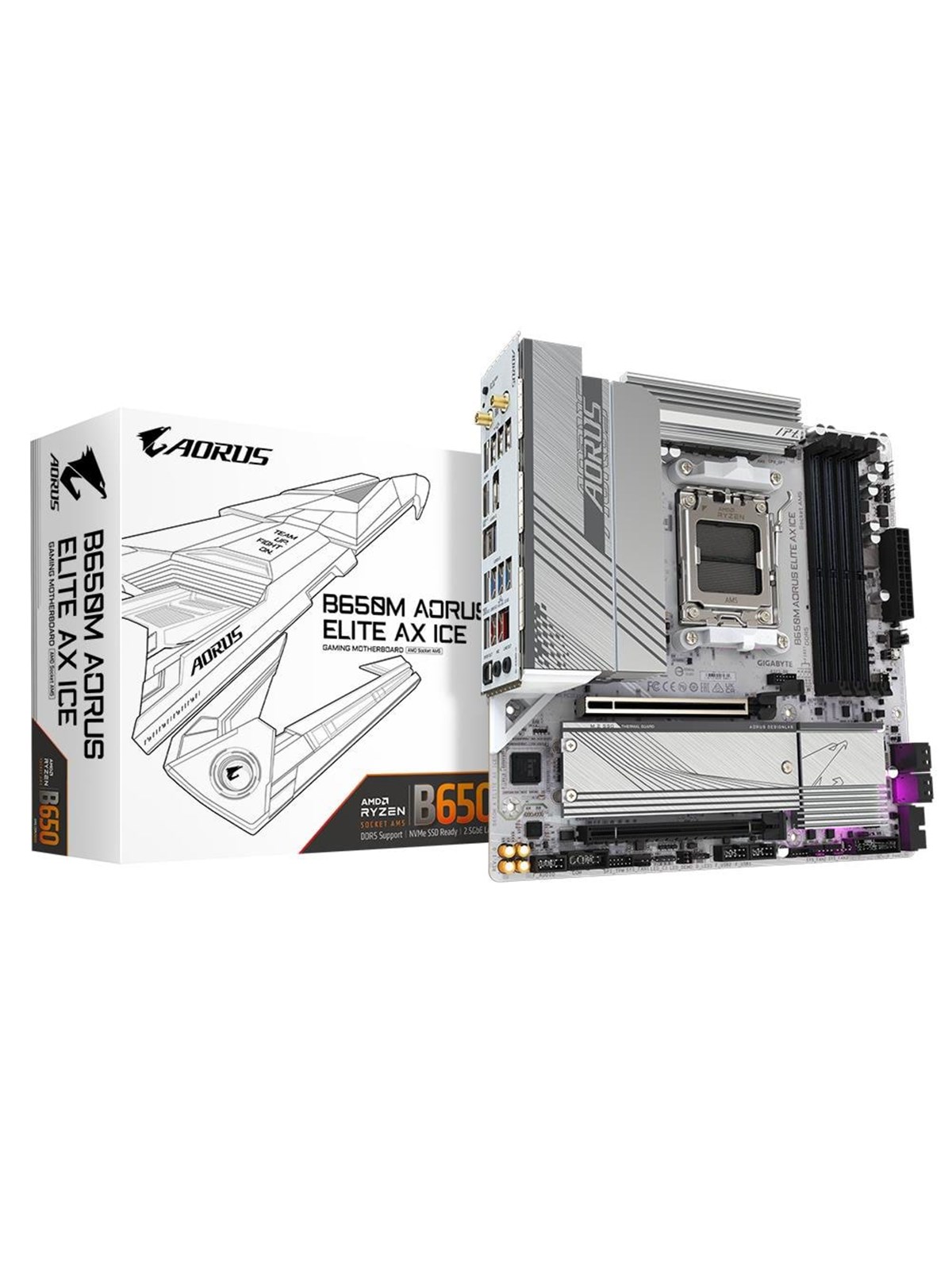 Gigabyte B650m Aorus Elite AX Ice Mainboard - Amd B650 - Amd Am5 Socket - Ddr5 Ram - Micro-atx - B650m A Elite AX Ice