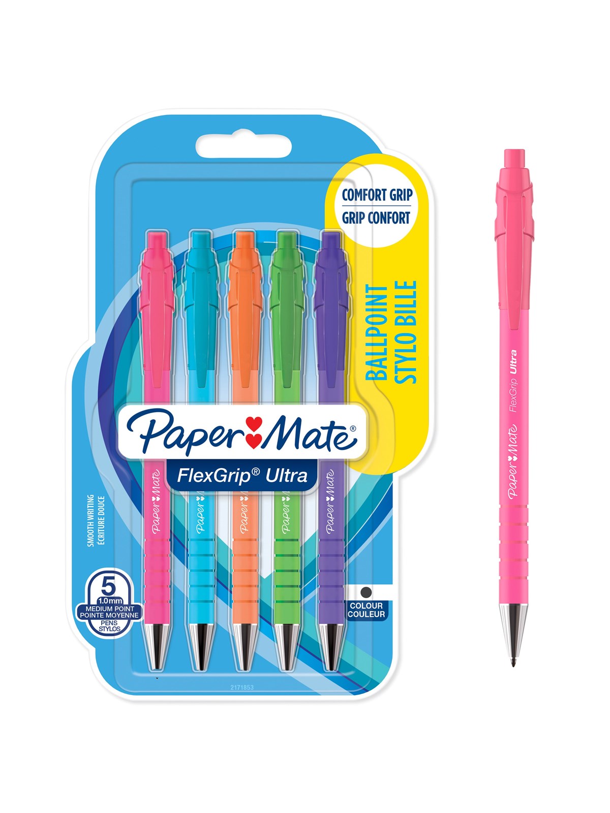 Paper Mate Flexgrip Ultra-druckkugelschreiber | Mittlere Spitze (1,0mm) | Schwarze Tinte | Leuchtende Farben | 5 Stück - Utensilien Zum Schreiben Und 