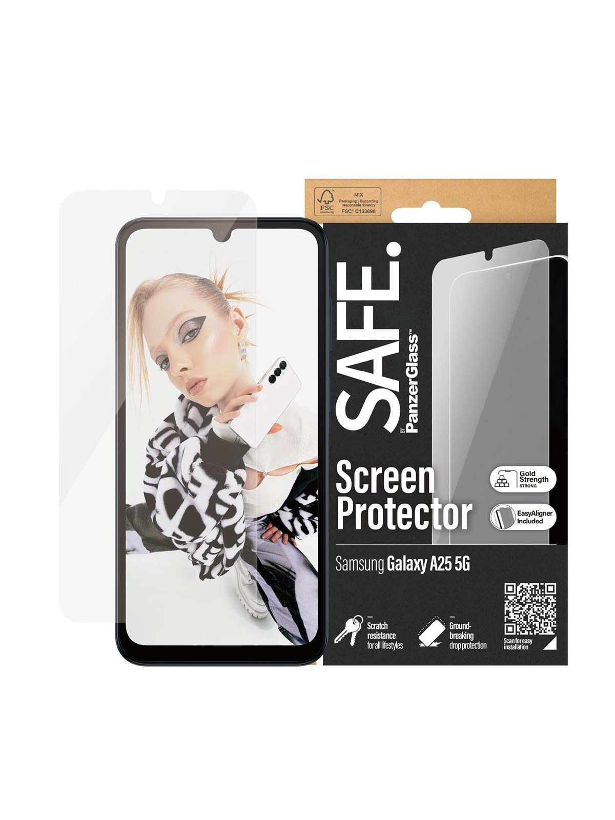Safe by Panzerglass Screen Protector Samsung Galaxy A25 5G | Ultra-wide Fit w. Easyaligner - Handys Schutzfolie - Safe95680