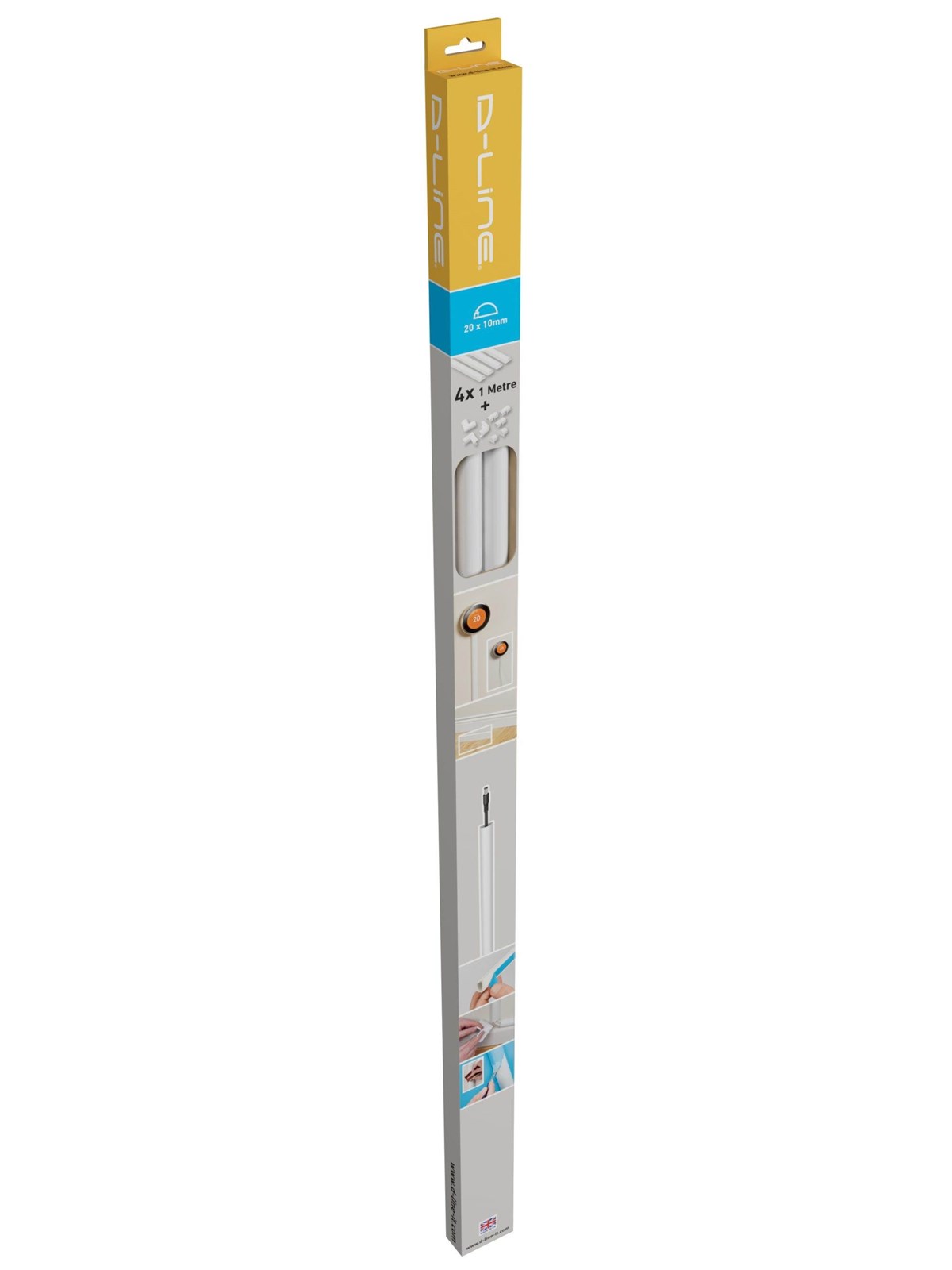 D-line D-profile Cable Cover 20/10 4x1m + 8 Adapters - Kabelkanal Kabelschlauch - 2010w-1mkit