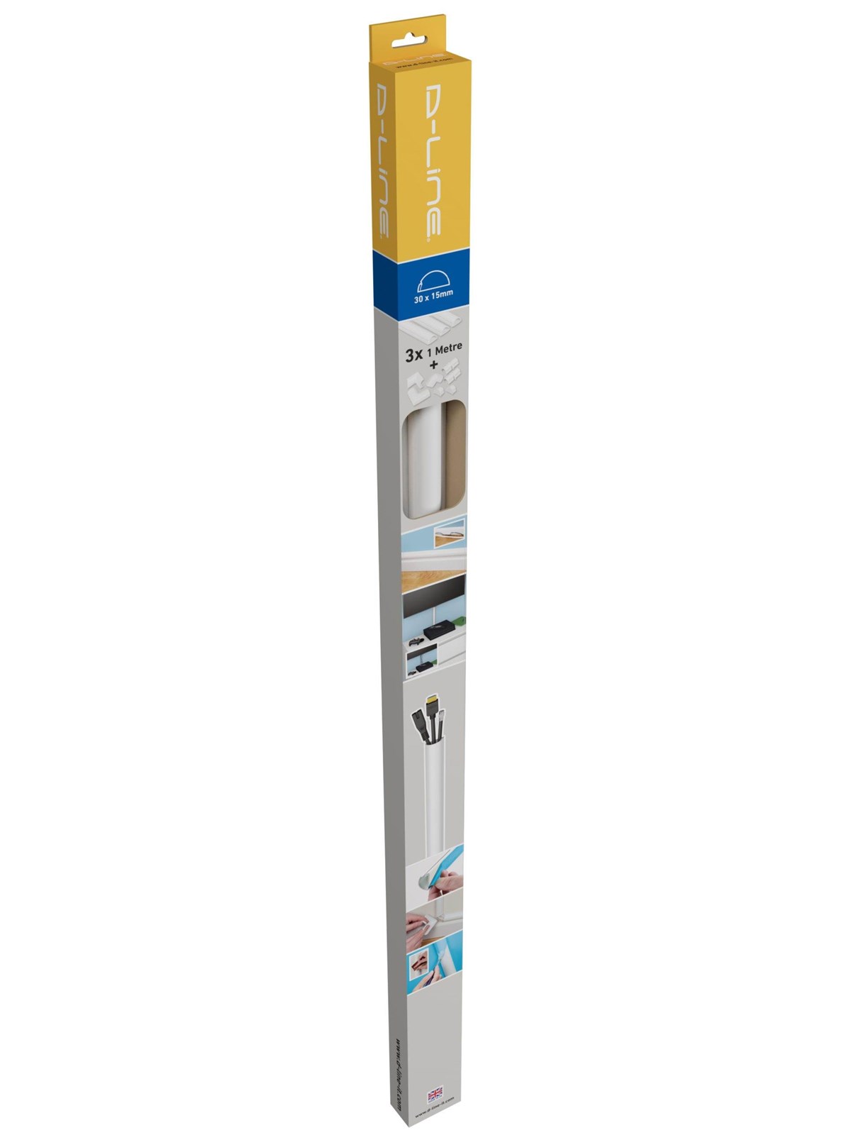 D-line D-profile Cable Cover 30/15 3x1m + 7 Adapters - Kabelkanal Kabelschlauch - 3015w-1mkit