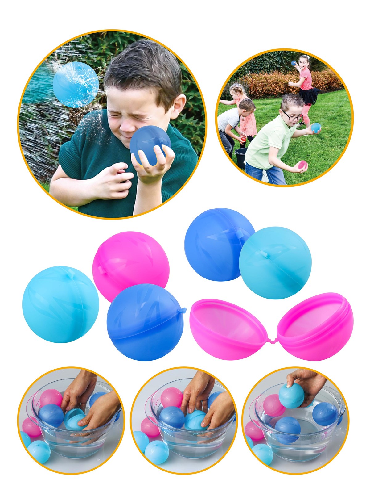 Happy Summer Water Bombs Re-usable Ø6.5cm 6-pack - Wasserspielzeug - 303512