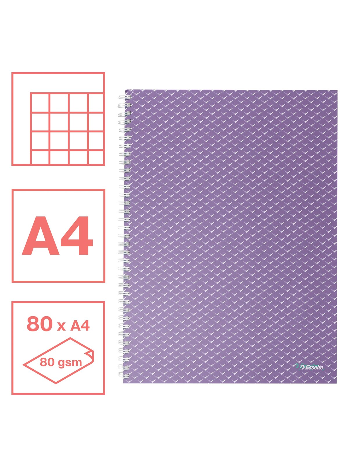 Esselte Colour'breeze A4 Collegeblock Kariert, Spiralbindung Lavendel - Bloecke Formulare Und Notizbuecher - 628479