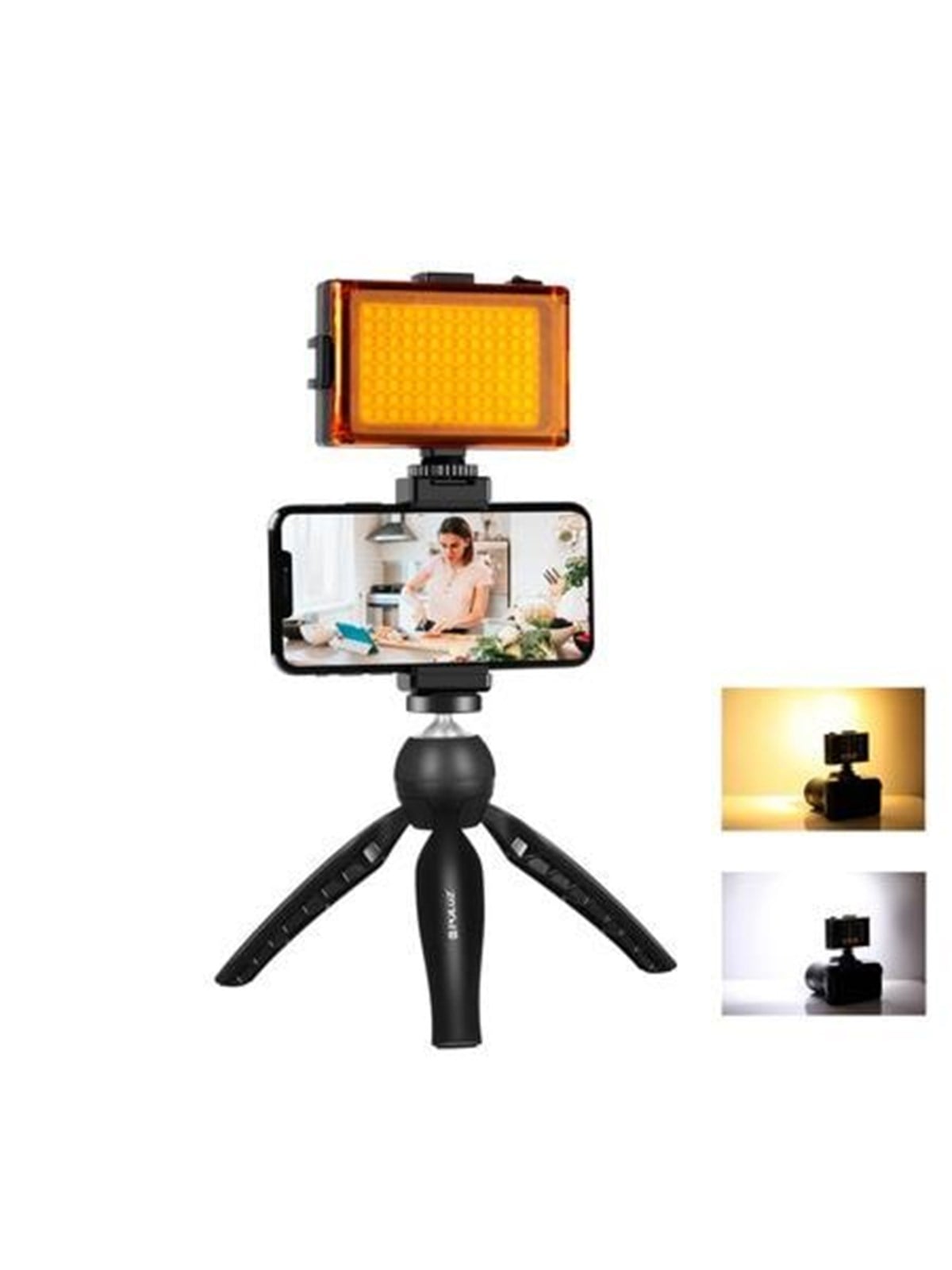 Puluz Live Broadcast Kit Tripod Mount + Led Lamp + Phone Clamp - Tripods Stative - Pkt3131b