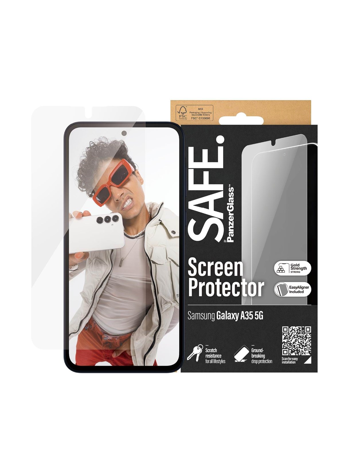 Safe by Panzerglass Screen Protector Samsung Galaxy A35 5G | Ultra-wide Fit w. Easyaligner - Handys Schutzfolie - Safe95686