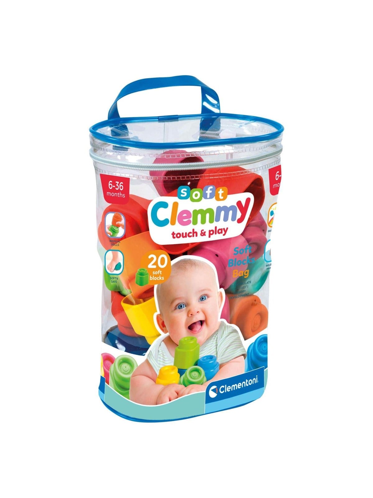 Clementoni Baby Soft Clemmy Blocks with Storage Bag 20pcs. Image