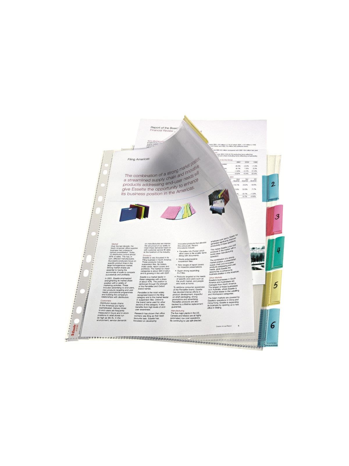 Esselte - L-shaped Folder - 6 Parts - For A4 Maxi - Capacity: 30 Sheets - Tabbed - Clear Glass - Archivierung Und Aufbewahrung - 414160