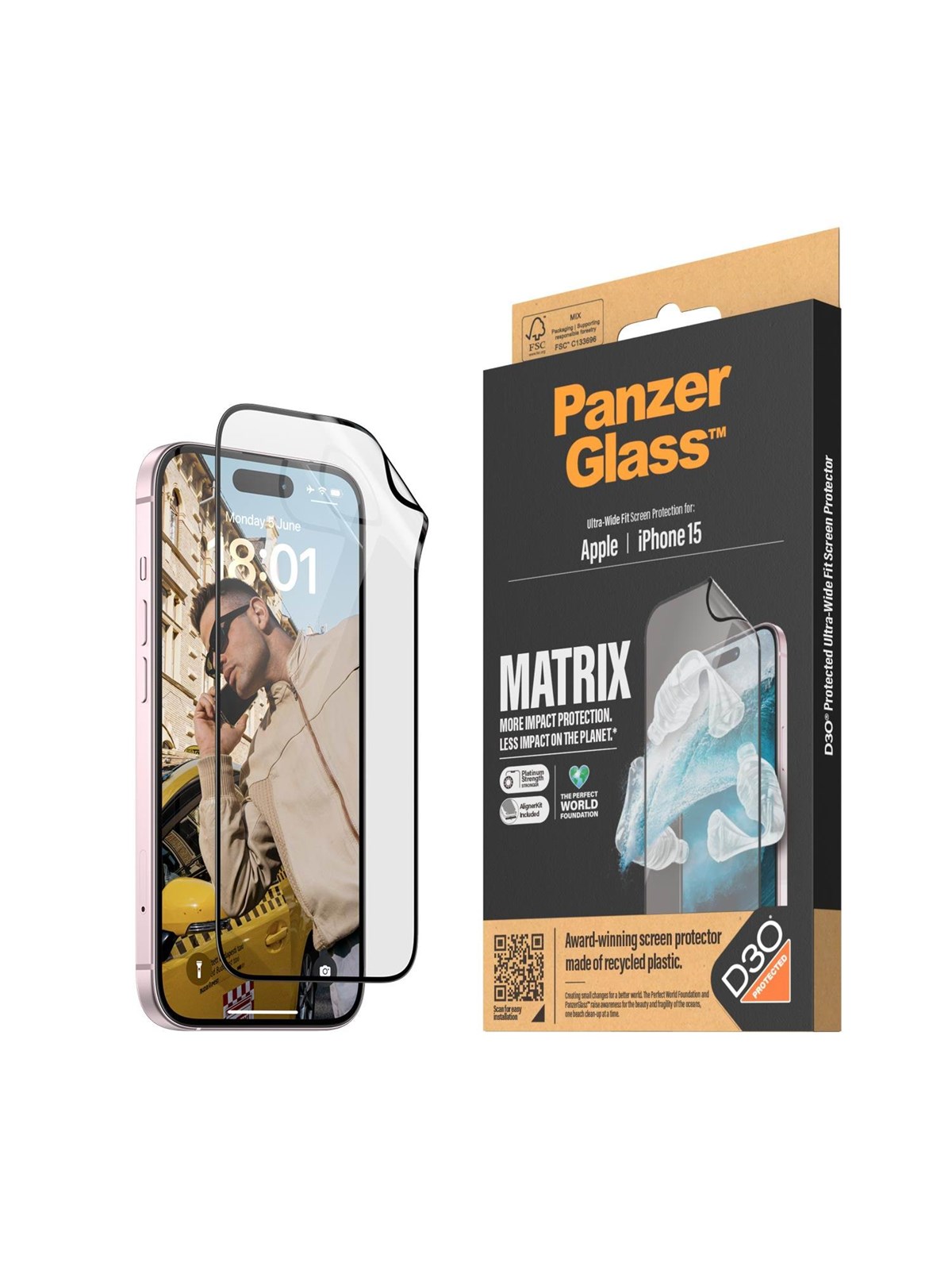 Panzerglass Matrix Screen Protector With D3o Iphone 15 | Ultra-wide Fit w. Alignerkit - Handys Schutzfolie - Panzer2817