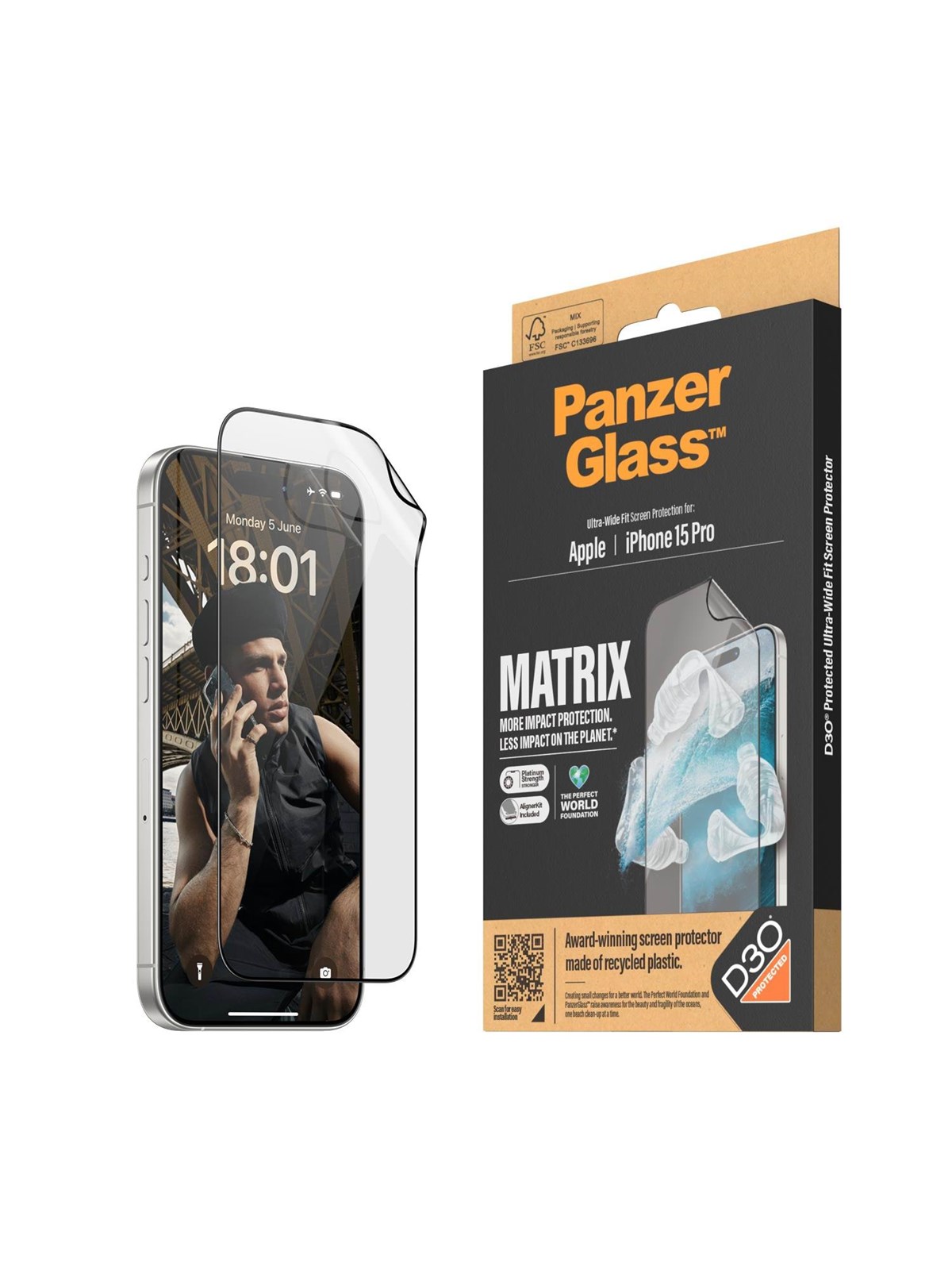 Panzerglass Matrix Screen Protector With D3o Iphone 15 Pro | Ultra-wide Fit w. Alignerkit - Handys Schutzfolie - Panzer2818