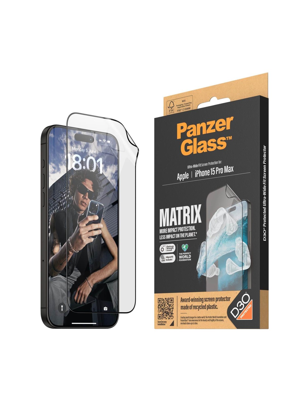 Panzerglass Matrix Screen Protector With D3o Iphone 15 Pro Max | Ultra-wide Fit w. Alignerkit - Handys Schutzfolie - Panzer2820
