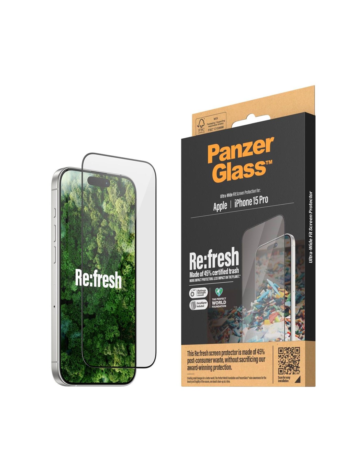Panzerglass Re:Fresh Screen Protector Iphone 15 Pro | Ultra-wide Fit w. Easyaligner - Handys Schutzfolie - Panzer2822