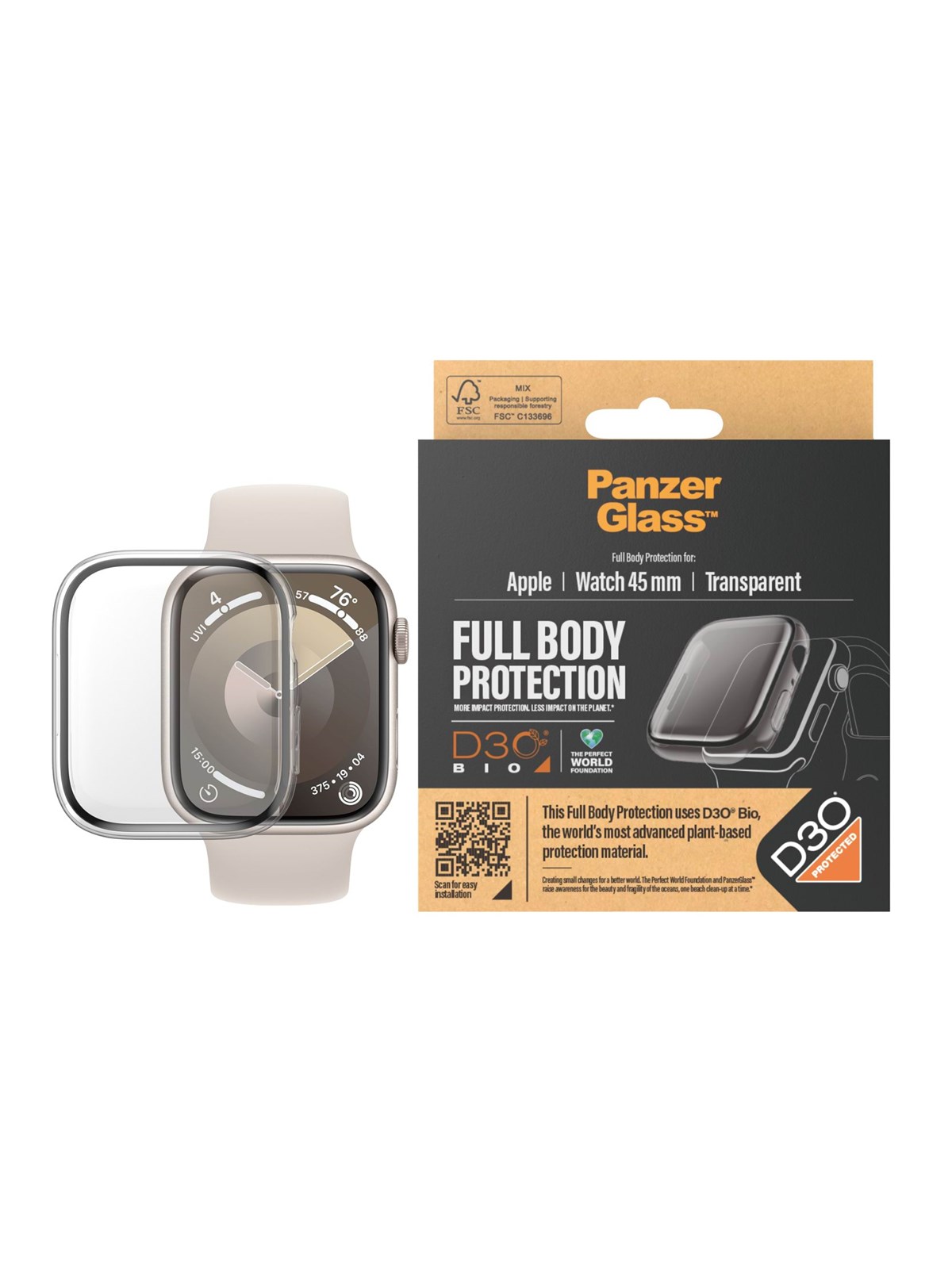Panzerglass Screen Protector Full Body Apple Watch Series 9 With D3o | 45mm | Transparent - Smartwatch Accessories - Panzer3687
