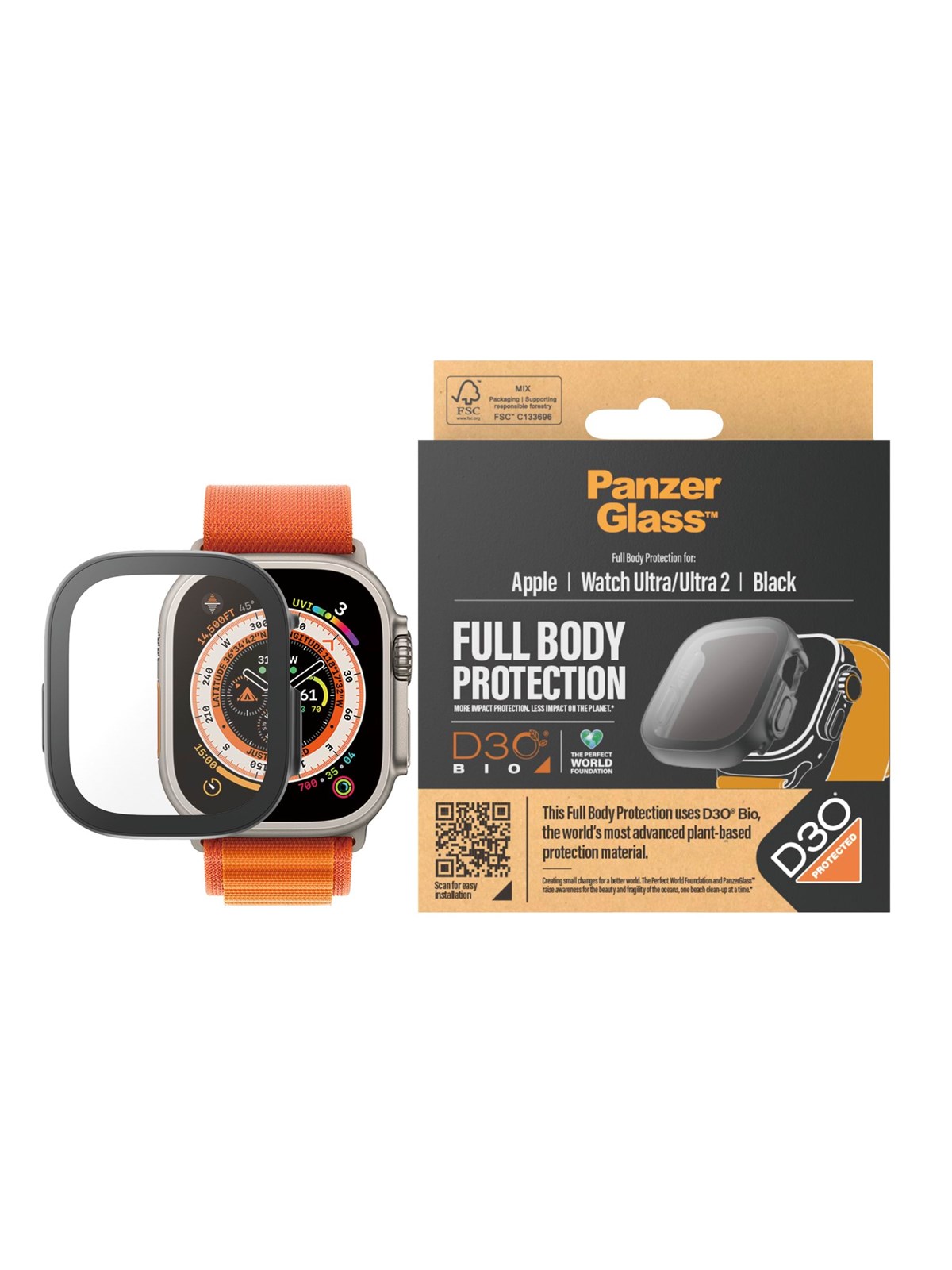 Panzerglass Screen Protector Full Body With D3o Apple Watch Ultra | 49mm | Black - Smartwatch Accessories - Panzer3691