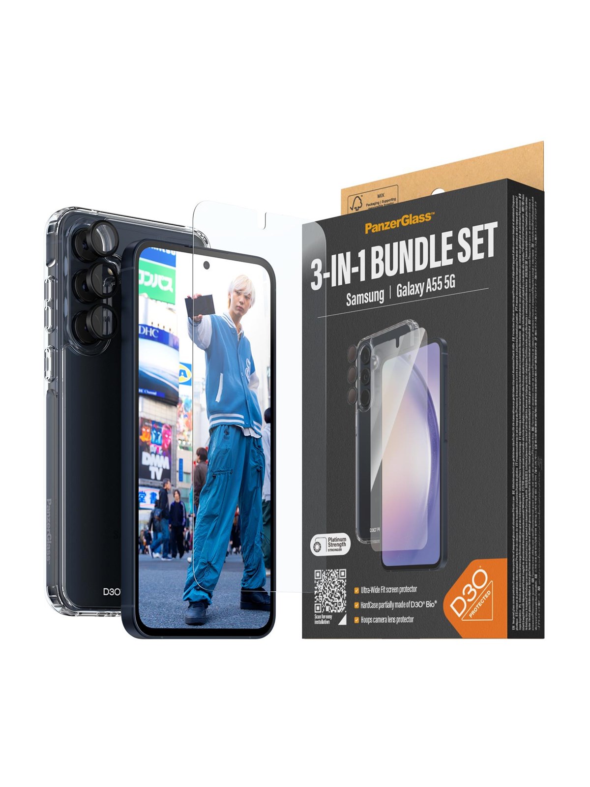 Panzerglass 3-in-1 Protection Pack Samsung Galaxy A55 5G | Ultra-wide Fit w. Easyaligner - Handys Cover Cases - Panzerb0470+7358