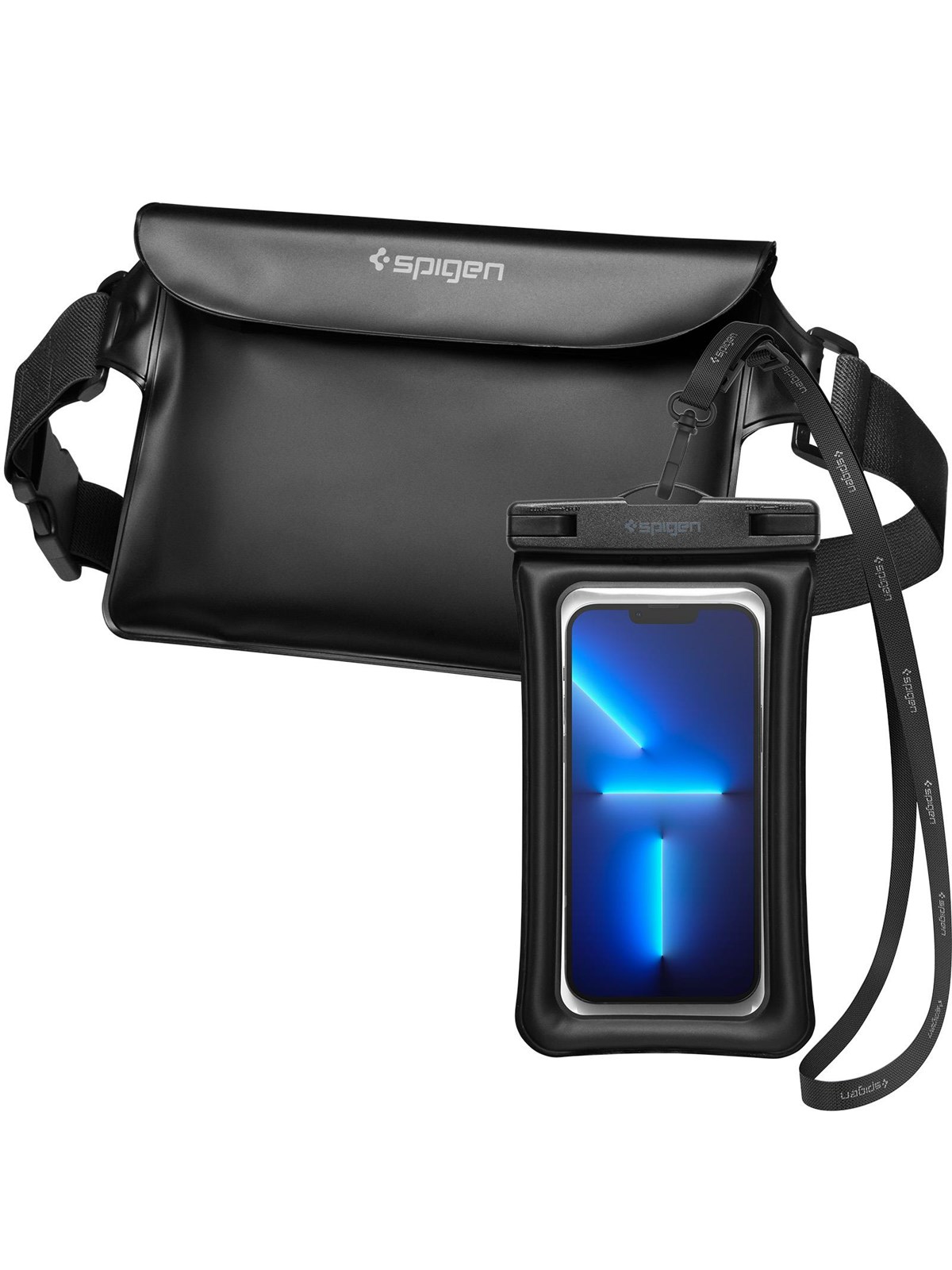 Spigen Aqua Shield Waterproof Floating Case + Waterproof Waist Bag A621 Set - Black - Handys Cover Cases - Amp04533