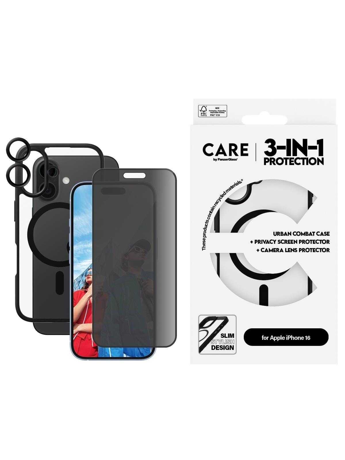 Care by Panzerglass Flagship 3-in-1 Privacy Bundle Iphone 16 - Handys Cover Cases - Panzerb1357+P2861+1283