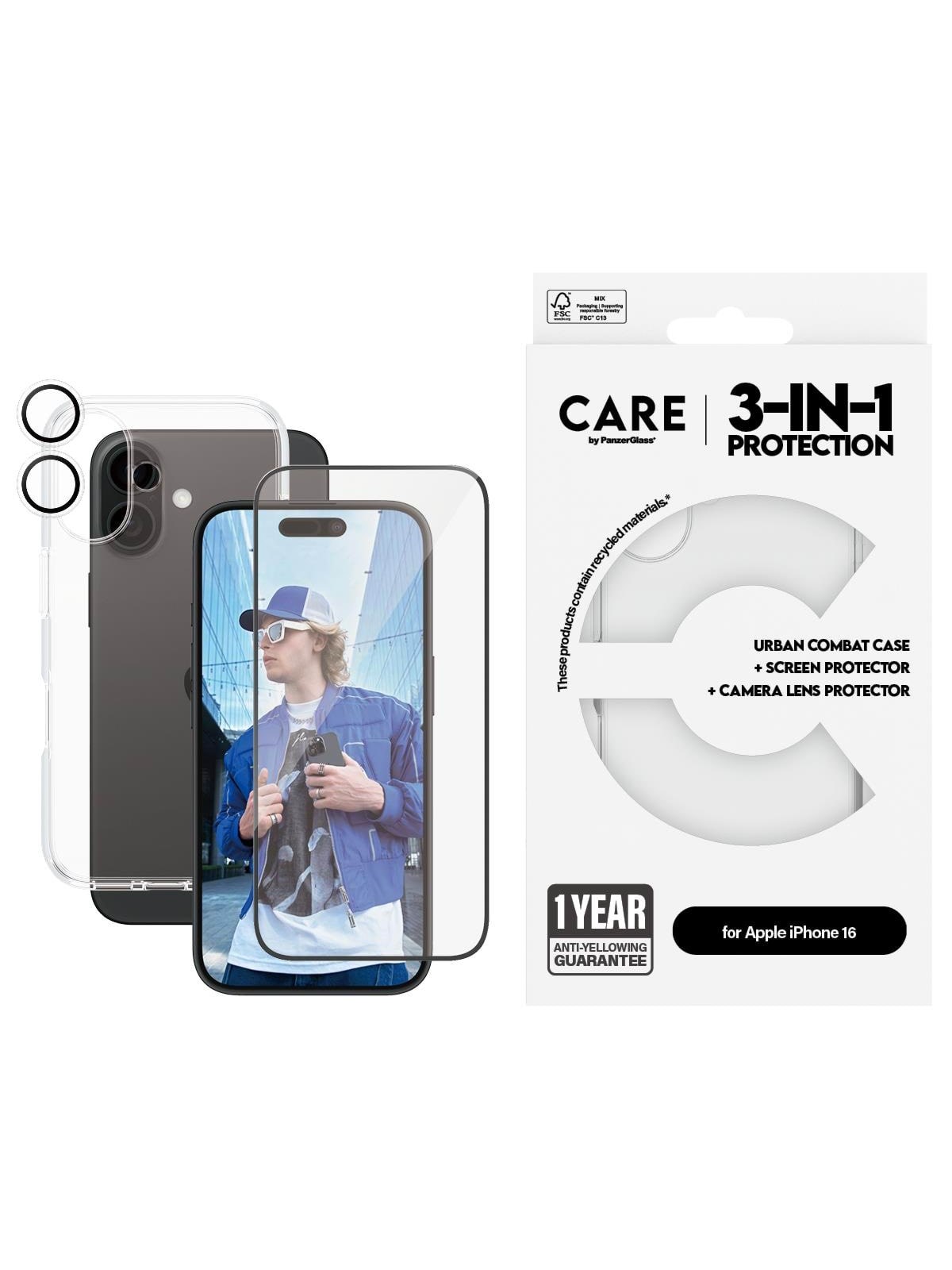 Care by Panzerglass Flagship 3-in-1 Bundle Iphone 16 - Handys Cover Cases - Panzerb1353+2861+1285