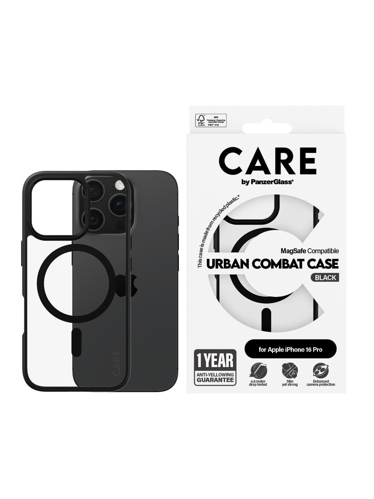 Care by Panzerglass Case Flagship Urban Combat Black Magsafe Iphone 16 Pro - Handys Cover Cases - Panzer1358