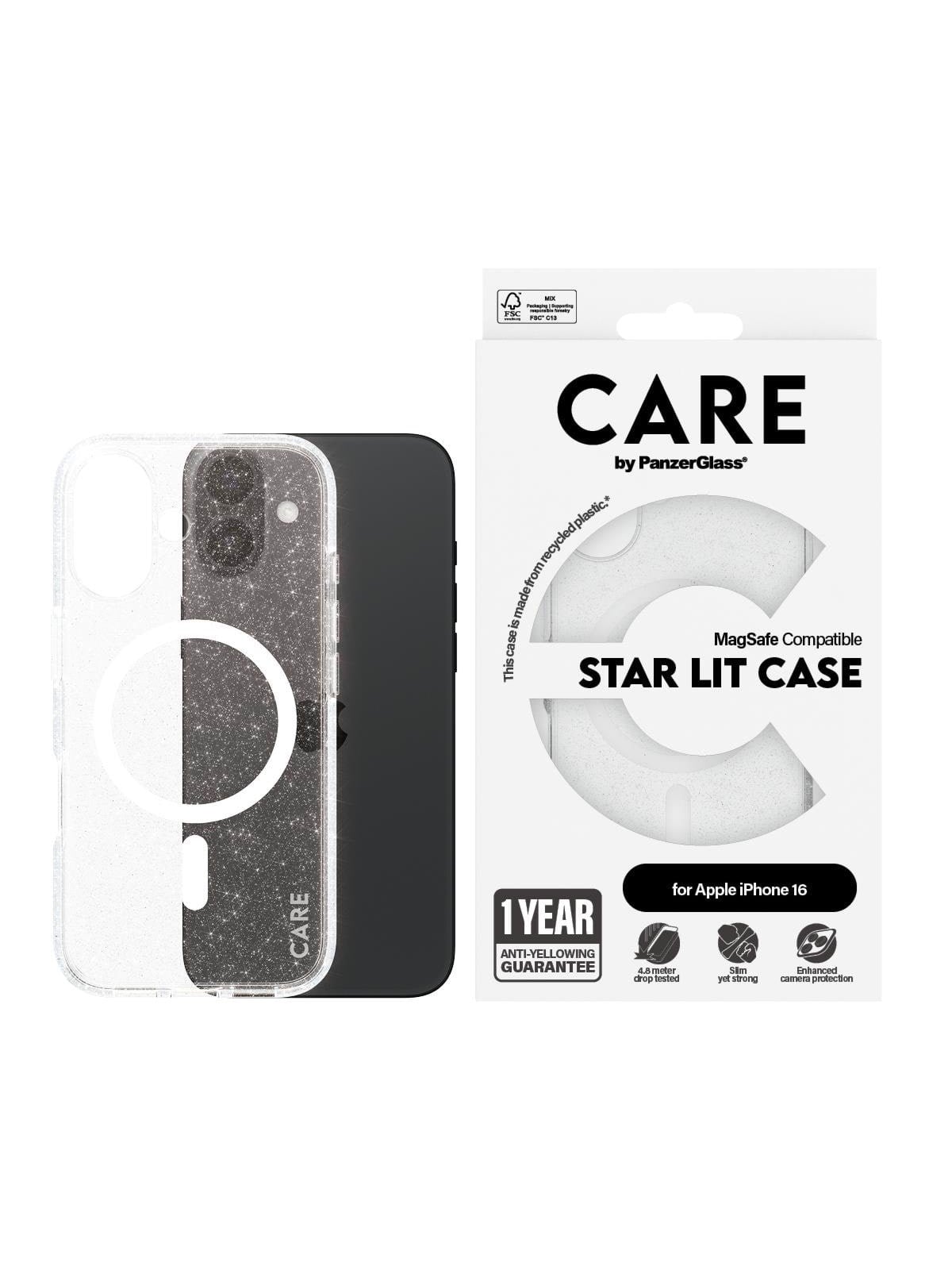 Care by Panzerglass Case Flagship Star Lit With White Magsafe Iphone 16 - Handys Cover Cases - Panzer1341