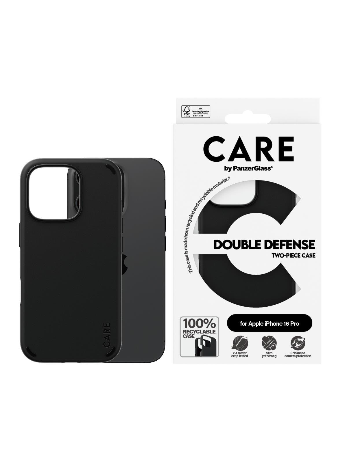 Care by Panzerglass Case Feature Double Defence Black Iphone 16 Pro - Handys Cover Cases - Panzer1334